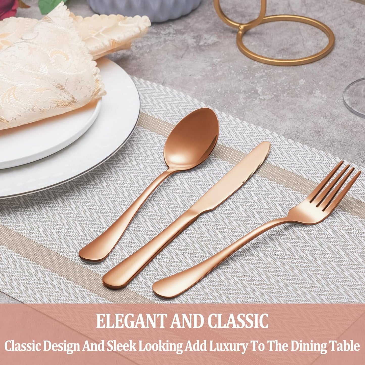 30 Pcs Rose Gold Silverware Set Service for 6, Premium Stainless Steel Flatware Set, Cutlery Utensil Set, Durable Home Kitchen Eating Tableware Set, Include Fork Knife Spoon Set, Dishwasher Safe