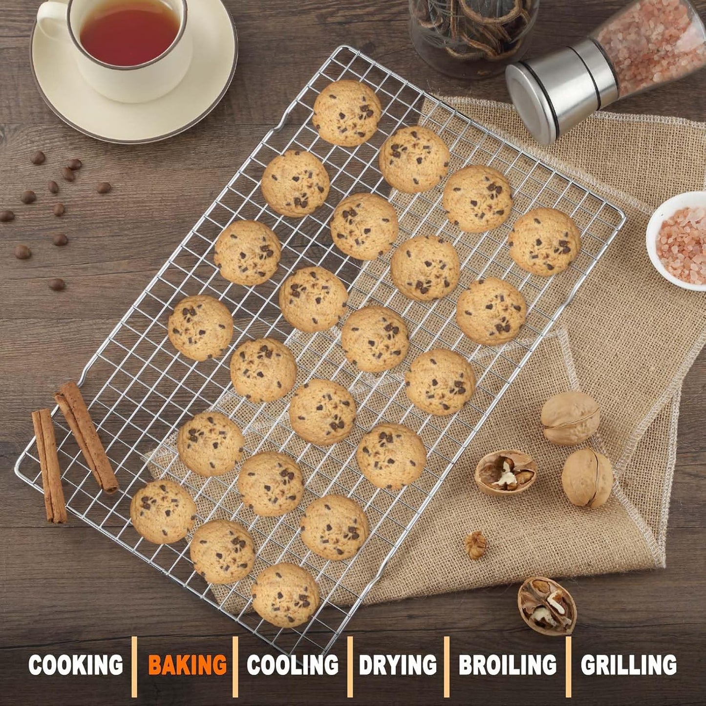 15.8”×9.8” Cooling Rack, 3P Stainless Steel Baking Rack, Oven Safe Cooling Racks for Cooking and Baking, Silver Roasting Rack & Wire Rack & Cookie Cooling Rack for Roasting, Grilling, Drying