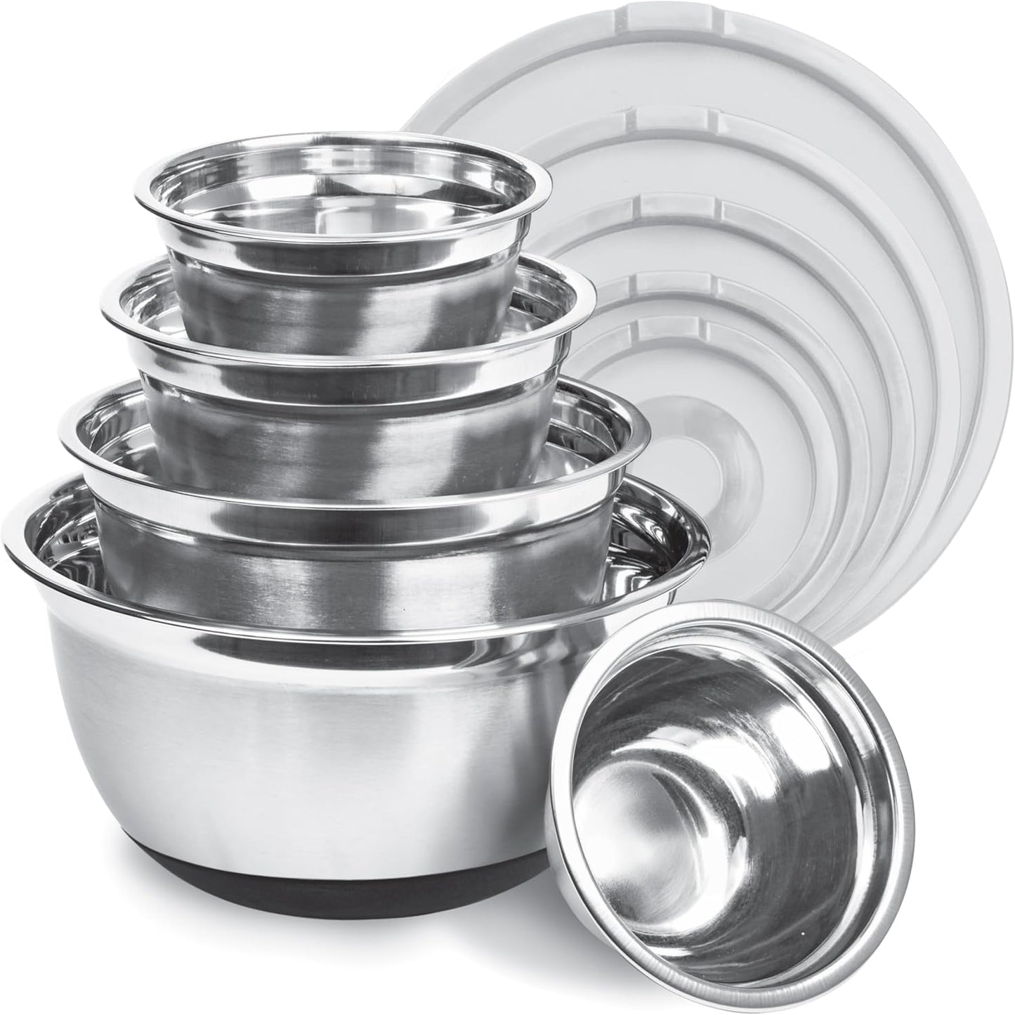 Avador Premium Stainless Steel Mixing Bowls with Lids Non-Slip, Set of 5 Mixing Bowl Set with Silicone Base, Space Saving, Great for Cooking, Baking, Prepping (0.25qt, 1qt, 1.5qt, 3qt, 5qt)