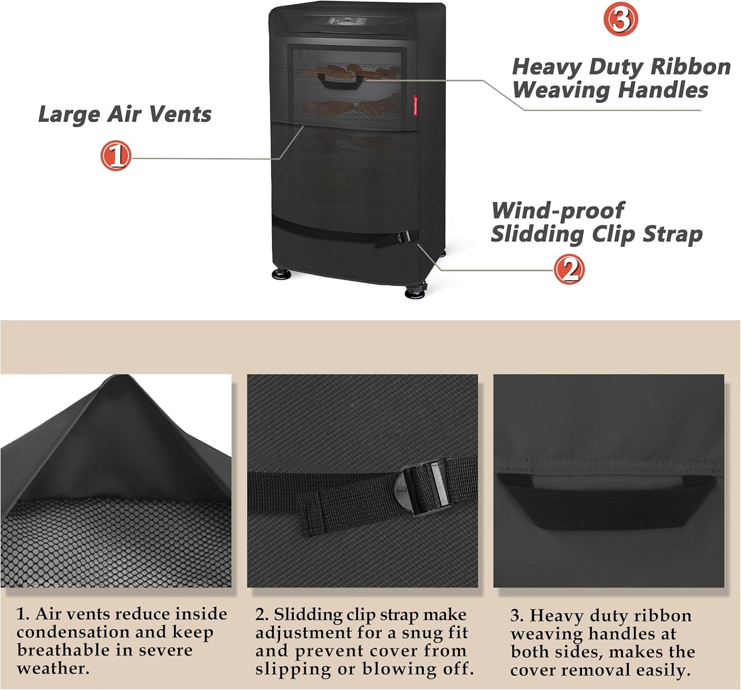 Porch Shield 40 Inch Electric Smoker Cover for Masterbuilt Smoker, Waterproof Heavy Duty Outdoor Smoker Grill Covers 26W x 23D x 43H inch, Black