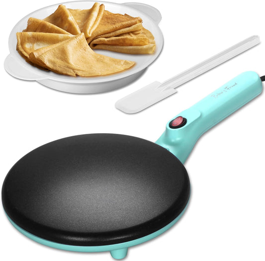 Baker's Friend Instant Crepe Maker with Handle, Electric Crepe Maker Machine, Crepera Electrica, 8 Inch Non-stick Cooking Surface, Aqua