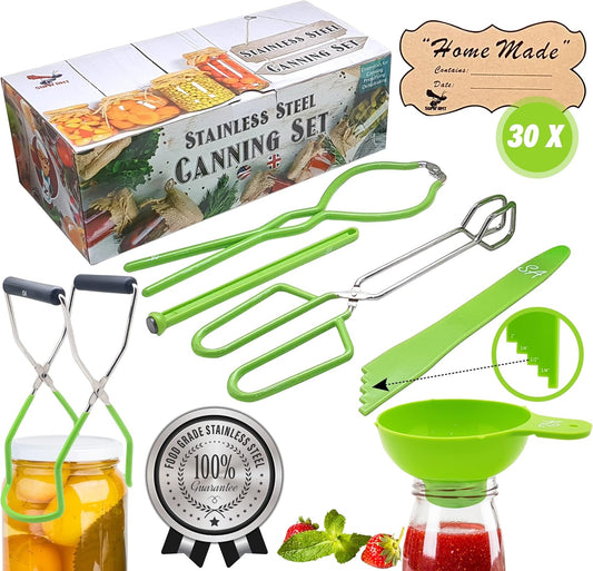 Supa Ant Canning Supplies - USA Assembled & Certified Food Grade Stainless Steel Starter Set Canning Kit for Beginners - Wide Kitchen Funnel, Jar Lifter and Wrench, Bubble Popper/Measurer, Lid Lifter