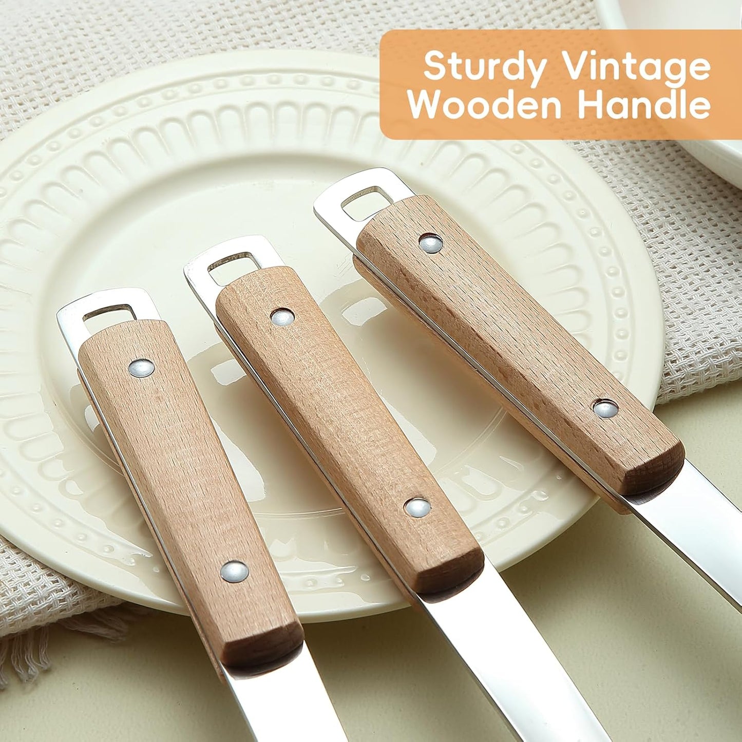 9pcs Cooking Utensils Set 304 Stainless Steel Kitchen Utensils with Wooden Hanlde Metal Kitchen Utensils Soup Ladle Set Dishwasher Safe Kitchen Essentials Set Kitchen Tool Set, Dishwasher Safe