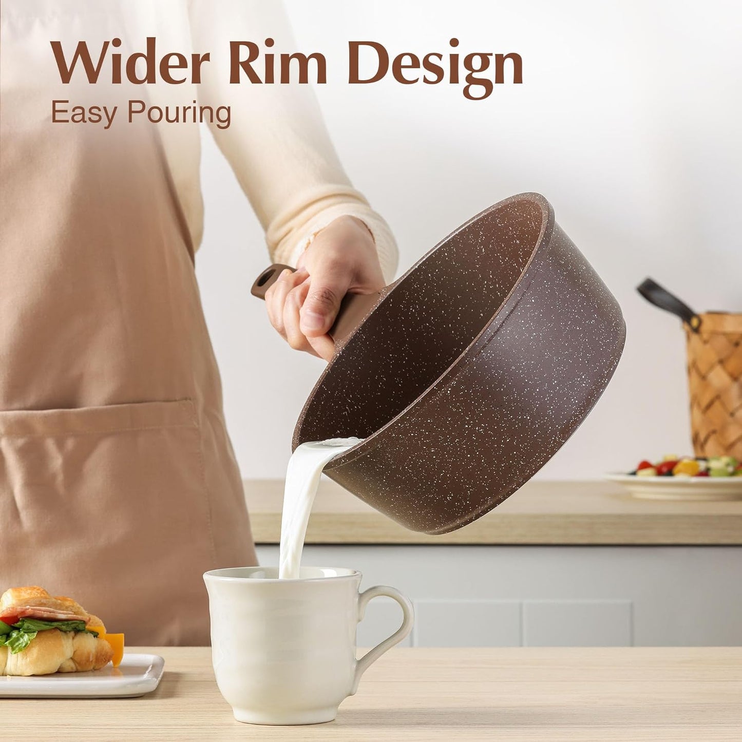 SENSARTE Saucepan Nonstick with Lid 2.5 Quarts Granite Coating Sauce Pot Medium Kitchen Cooking Pot, Induction Comptable, Free of Intentionally Added PFOA