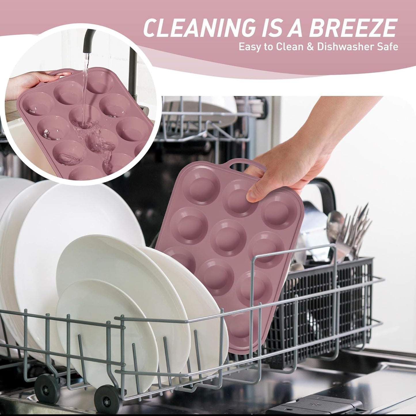 12 Cups Silicone Muffin Pan with Metal Reinforced Frame Regular Size Cupcake Pan Tray Egg Bites Silicone Cookie Molds Muffin Tin Best Baking Pans Tart Pan Sheet Set Reusable Cupcake Liners