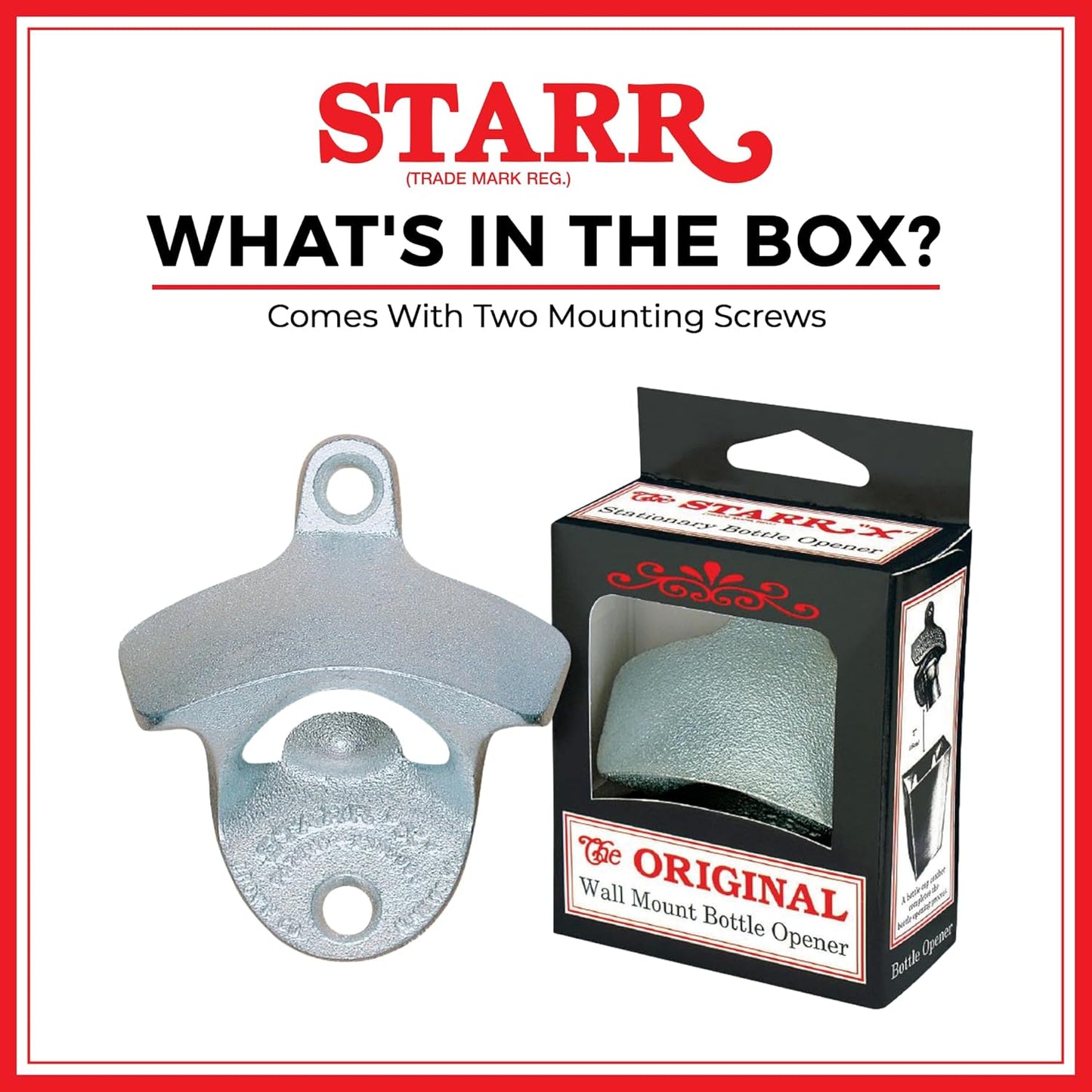 STARR "X" Plain Wall Mounted Bottle Opener | Classic Beer Bottle Opener for Home Bar, Kitchen, Patio, or Man Cave | Easy Cap Removal, Zinc Plated Cast Iron