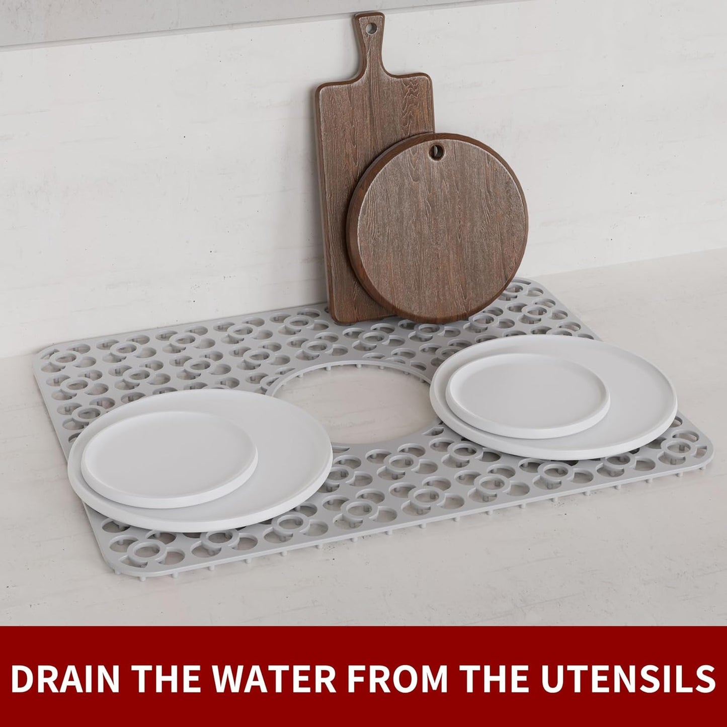 WAFT YEARN Sink Mats Sink Protectors Dish Racks Dishwasher Safe Grid Mats for Kitchen Sink Silicone Protect Sink from Stains Damage Scratches Non Slip Heat Resistant Rust Resistant 18"X12.5" Grey