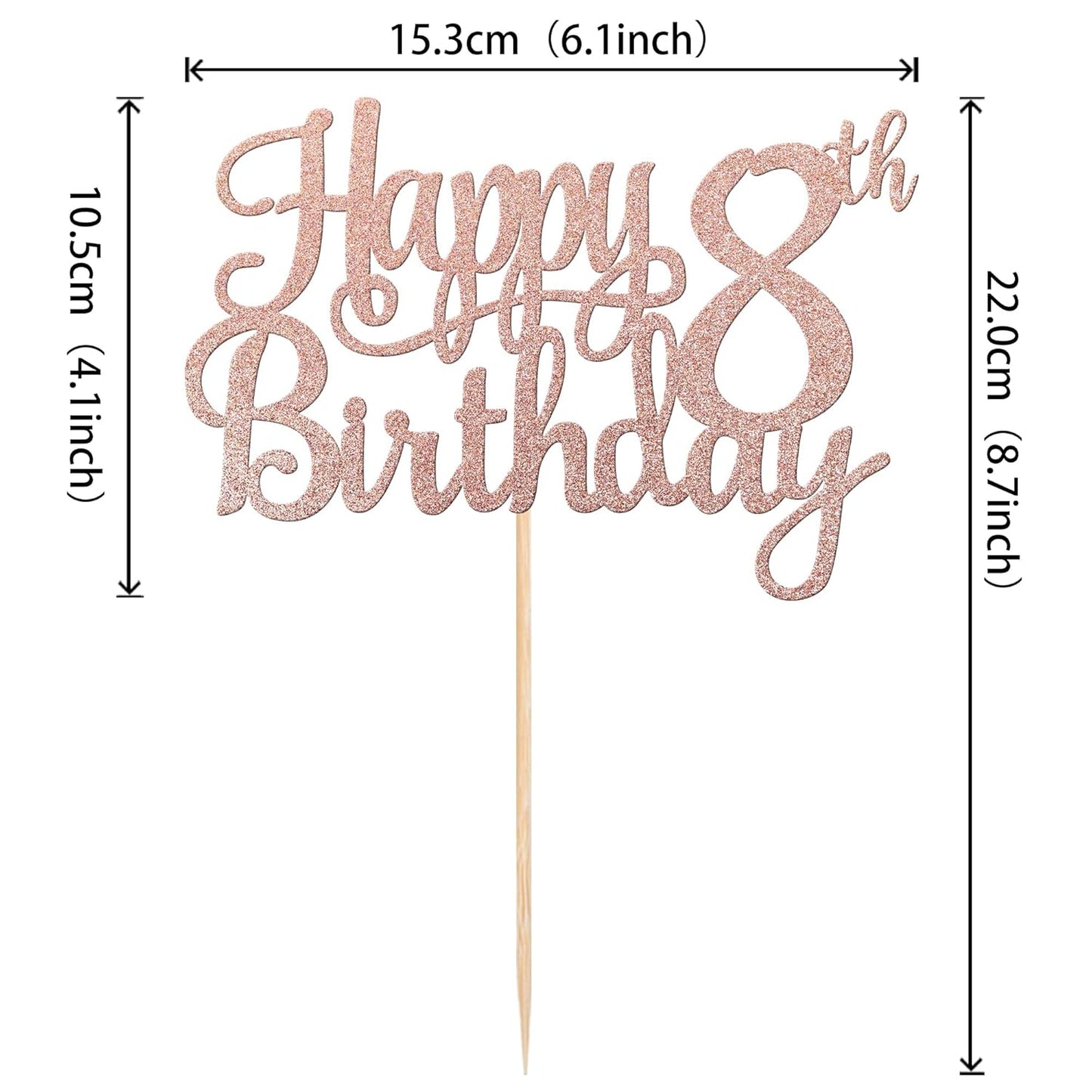 1 PCS Happy 8th Birthday Cake Topper Glitter Cheers to 8 Years Cake Pick Number 8 Fabulous Cake Decoration for 8th Birthday Party Decorations Supplies Rose Gold