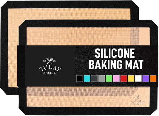 Zulay Kitchen 2-Pack Silicone Baking Mat - 16.5"x11.6" Reusable Nonstick Baking Sheet - Black
