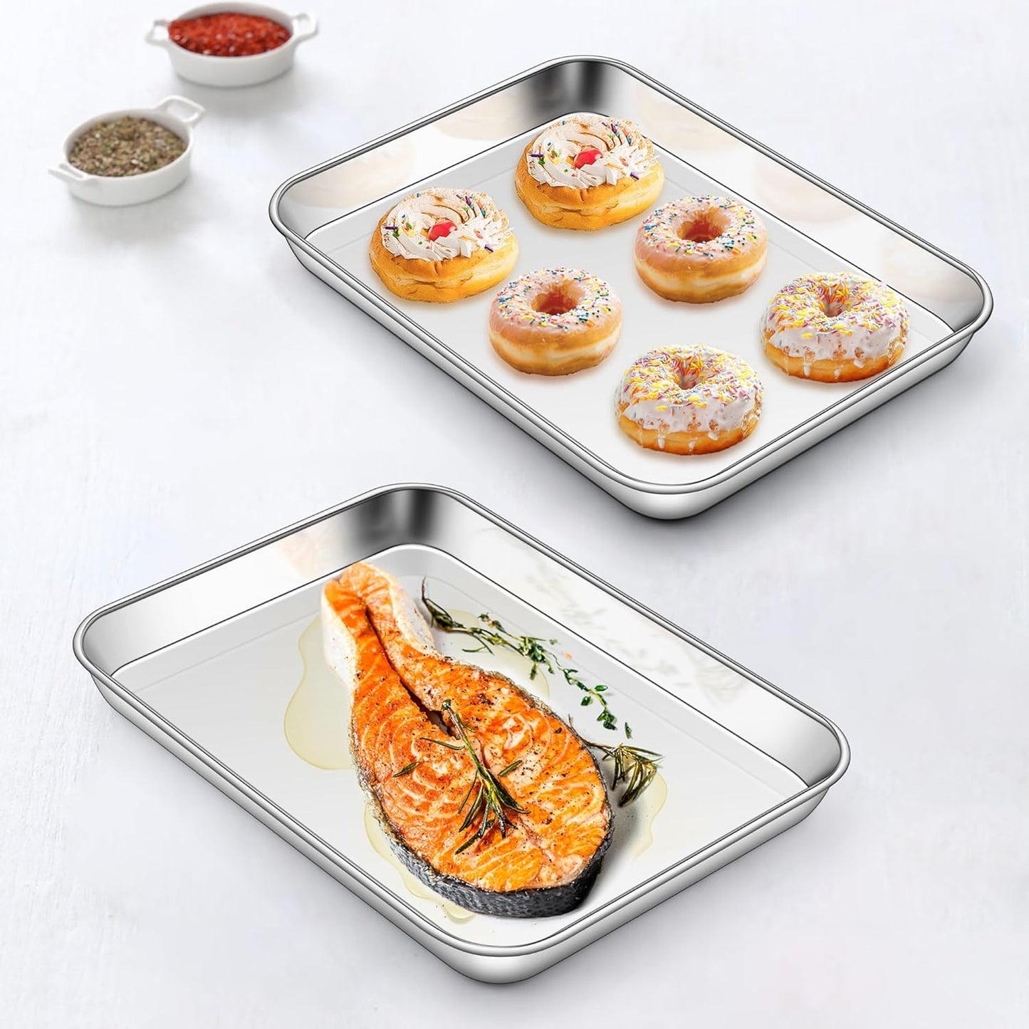 Homikit 2 Pack Baking Sheet, 10 x 8 Inch Stainless Steel Cookie Tray Set for Cooking Toasting, Small Metal Toaster Oven Baking Pan Non Stick, Rustproof & Mirror Finish, Dishwasher Safe