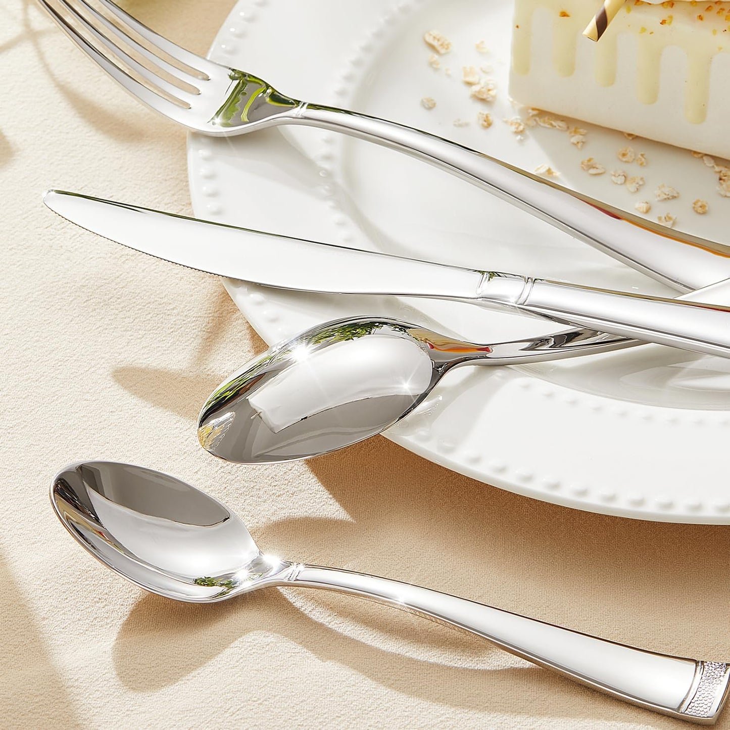 KINGSTONE Silverware Set, 40-Piece Flatware Set for 8, 18/10 Stainless Steel Cutlery Set with Bead Edge, Utensil for Kitchen, Home, Party, Wedding, Mirror Polished, Dishwasher Safe, Featured Gifts