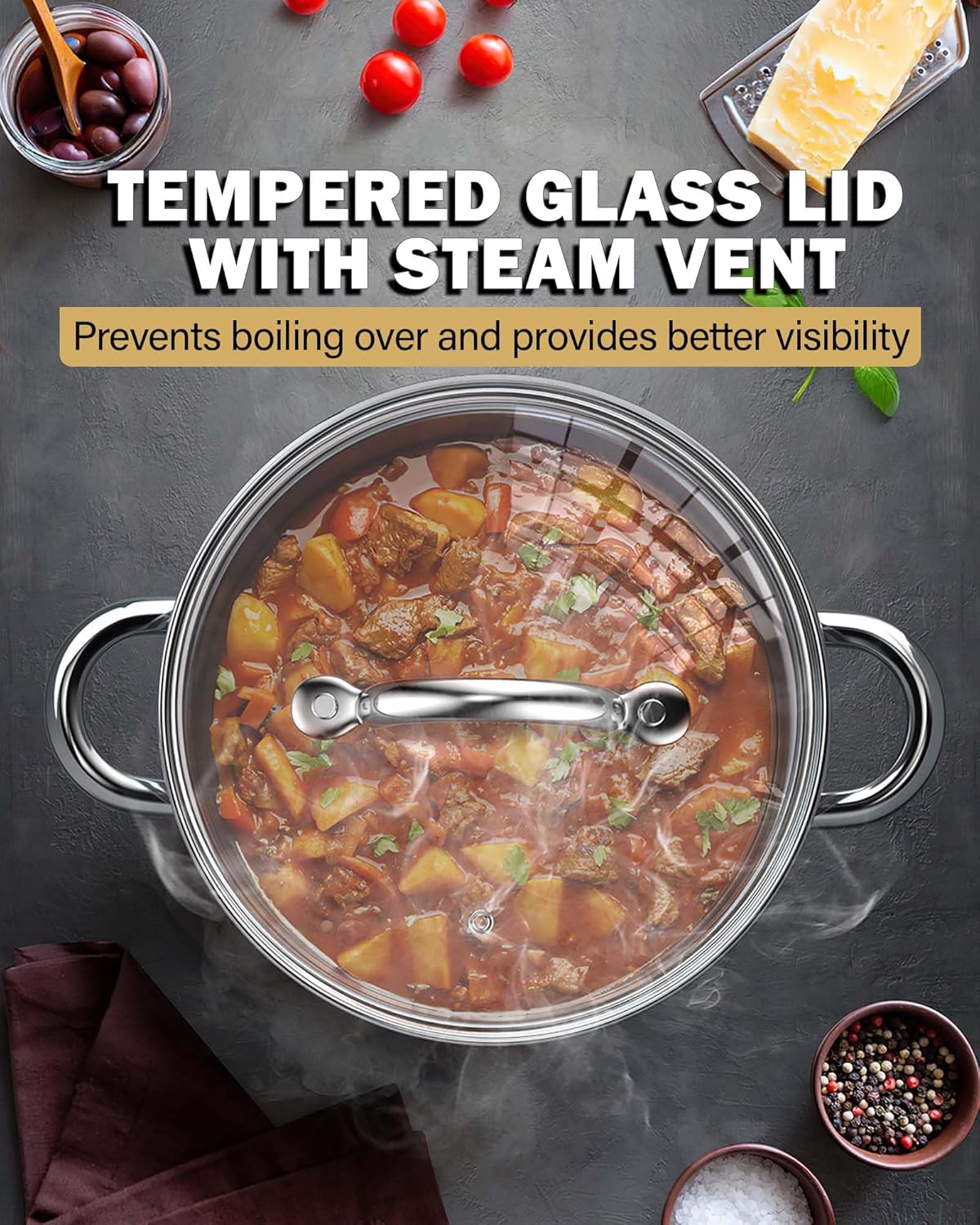 Cook N Home 5.5-Quart Sauce Pot Stainless Steel Stockpot with Glass Lid, Basics Saucier Casserole Stock Pot