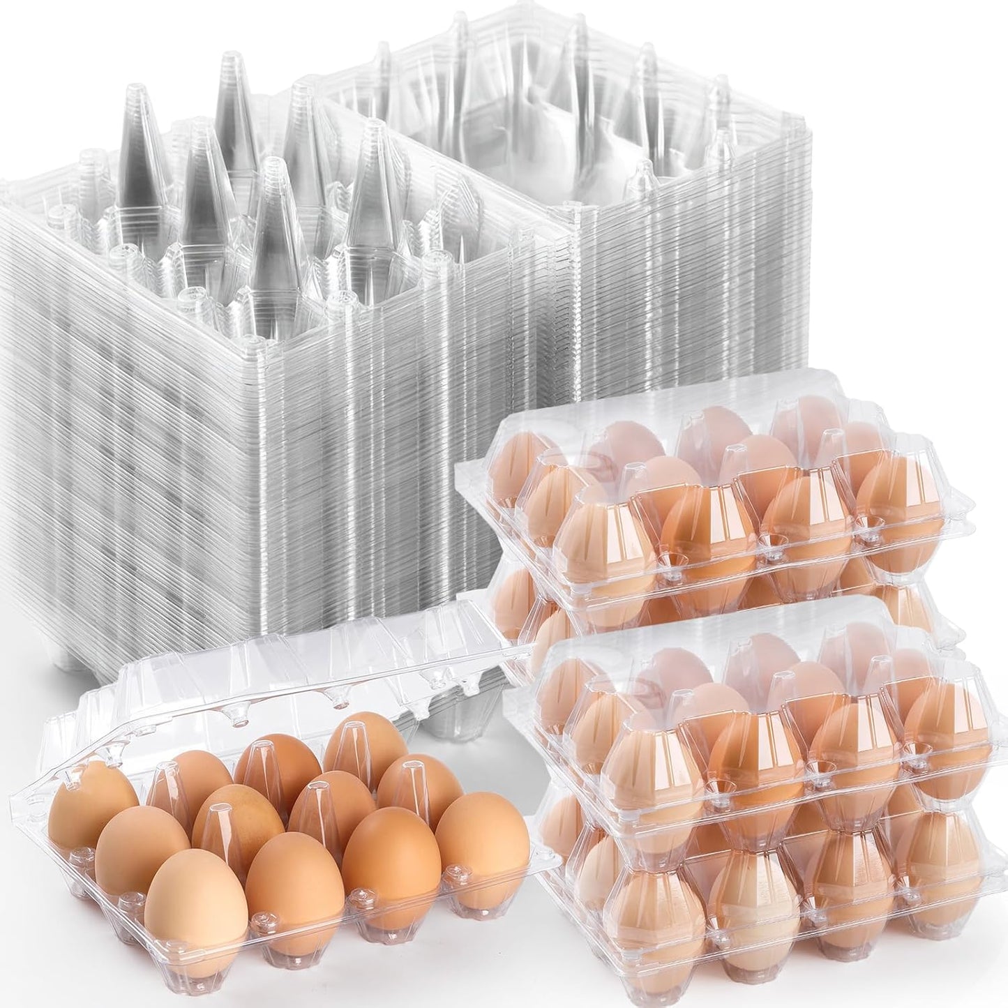 60 Pack Plastic Egg Cartons Cheap Bulk, One Dozen Clear Empty Egg Cartons for Chicken Egg, Reusable Egg Carton for Home Ranch Chicken Farm, Commercial Business Market Display,3x4Grids