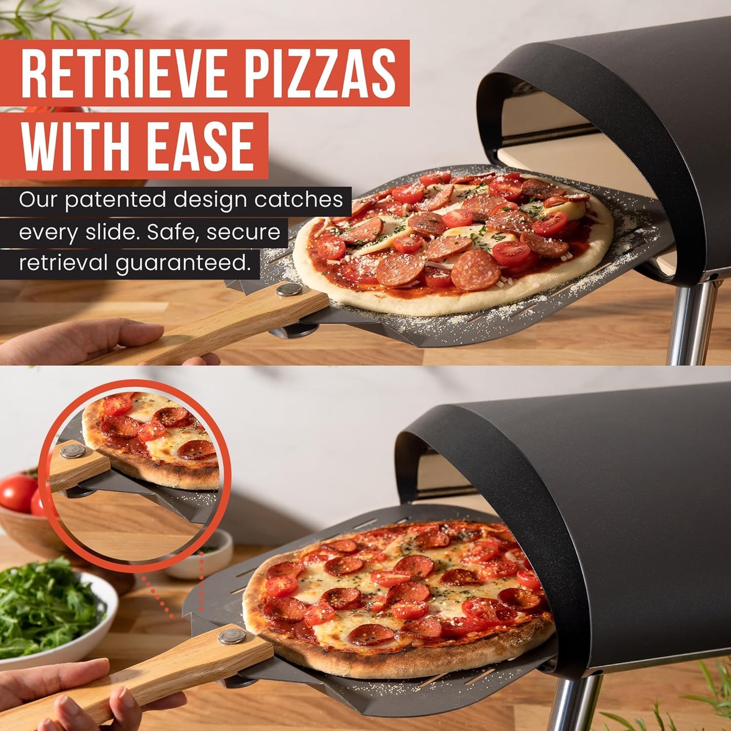 Chef Pomodoro Aluminum Metal Pizza Peel with Foldable Wood Handle for Easy Storage, Pizza Spatula, Gourmet Luxury Pizza Paddle for Baking Homemade Pizza Bread (16 inch)