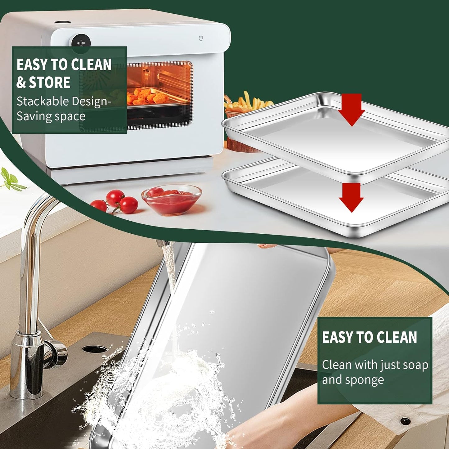 Half Sheet Pans with Rack Set [2 Pans + 2 Racks], CEKEE Stainless Half Size Large Baking Sheets with Rack -18 Inch Baking Tray Set- Rust & Warp Resistant & Heavy Duty Large Cookie Sheet