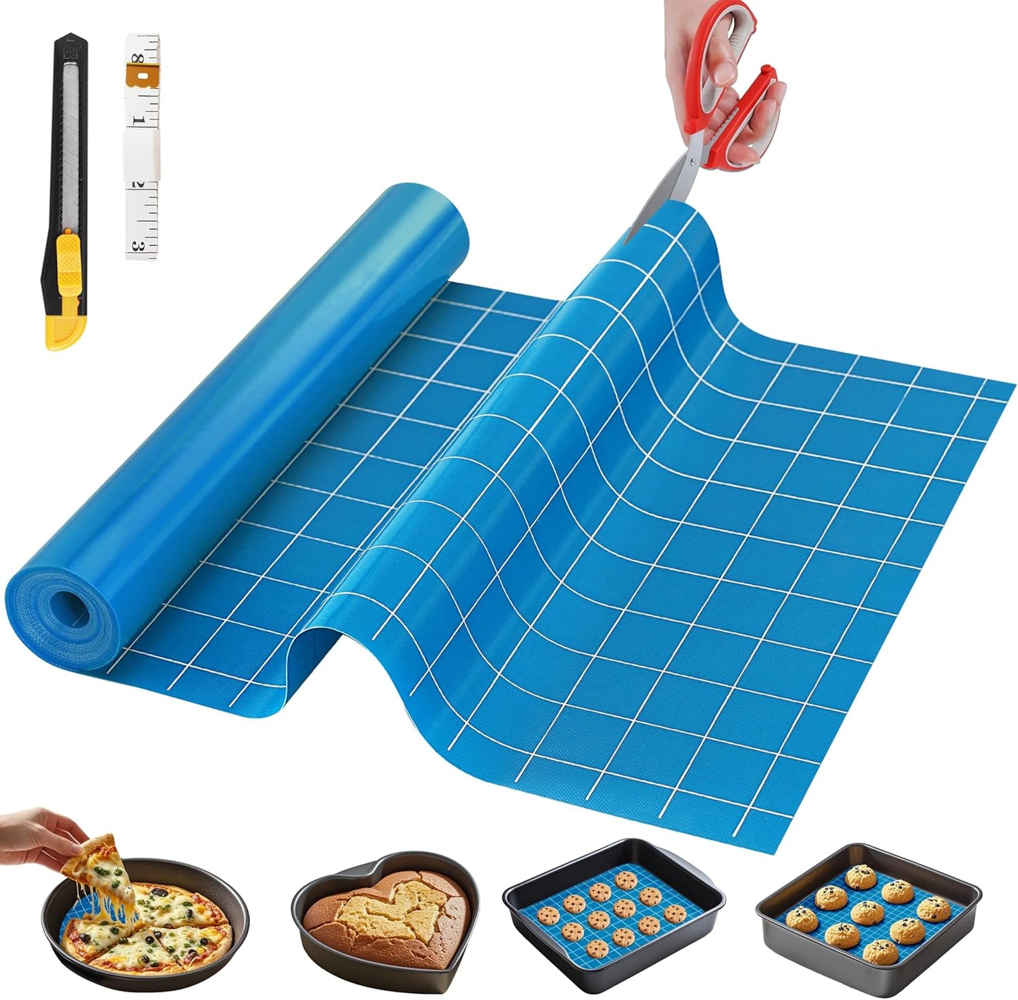 Silicone Baking Mat, 16 IN x 10 FT Free Cutting Baking Sheet, Non-Stick Reusable Dough & Pastry Mat, Non-Slip Silicone Mat Roll for Air Fryer Liner, Freeze Dryer, Oven Baking Pan, Kitchen Counter