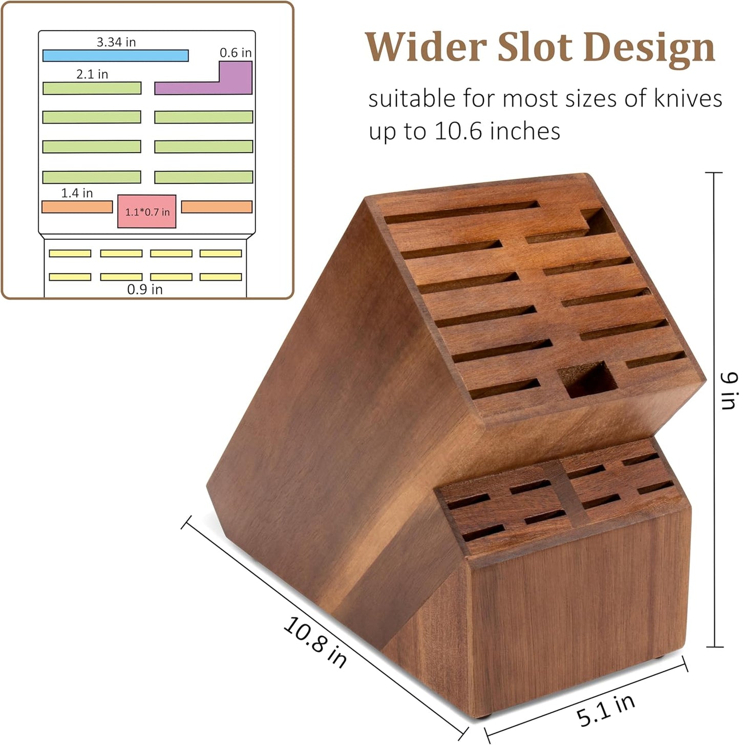 20 Slot Knife Block Storage without Knives,Acacia Wood Universal Knife Holder for Kitchen Countertop,Large Butcher Block Organizer,Easy Kitchen Knife Storage (Brown)