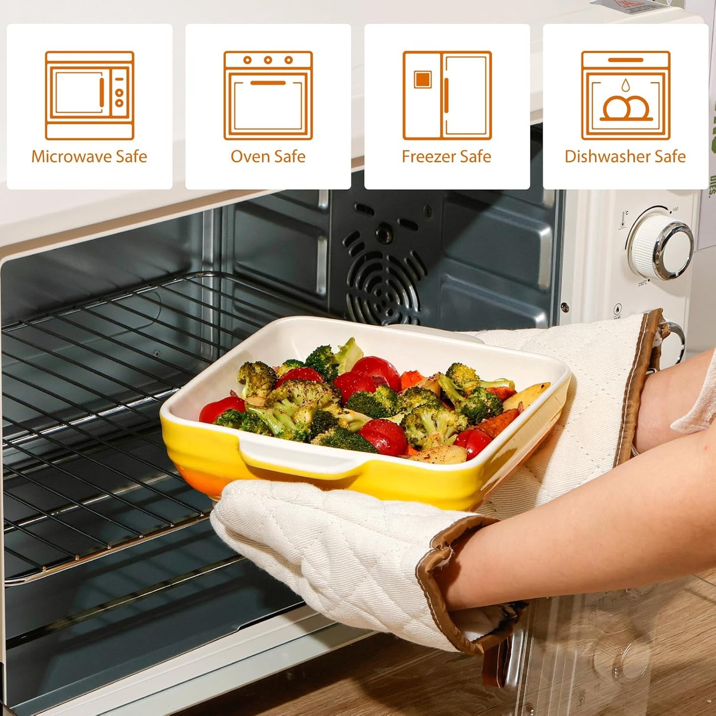 NUTRIUPS 8x8 inch Square Baking Dish, 50 Oz /1.6 Qt Ceramic Baking Pan with Handles, Casserole Dish for Oven, Porcelain Bakeware (Gradient Yellow)