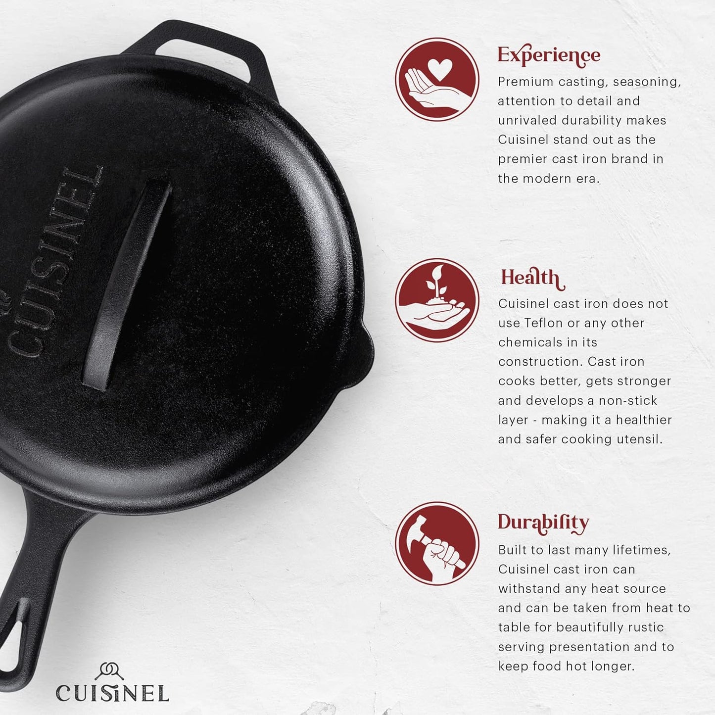 Cast Iron Skillet Set with Lids - 10"+12"-inch Pre-Seasoned Covered Frying Pan Set + Silicone Handle and Lid Holders + Scraper/Cleaner - Use Indoor/Outdoor, Oven, Stovetop, Fire, BBQ Kitchen Cookware