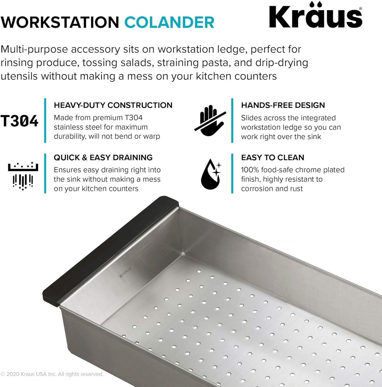 KRAUS Stainless Steel Colander for Workstation Kitchen Sink, CS-6