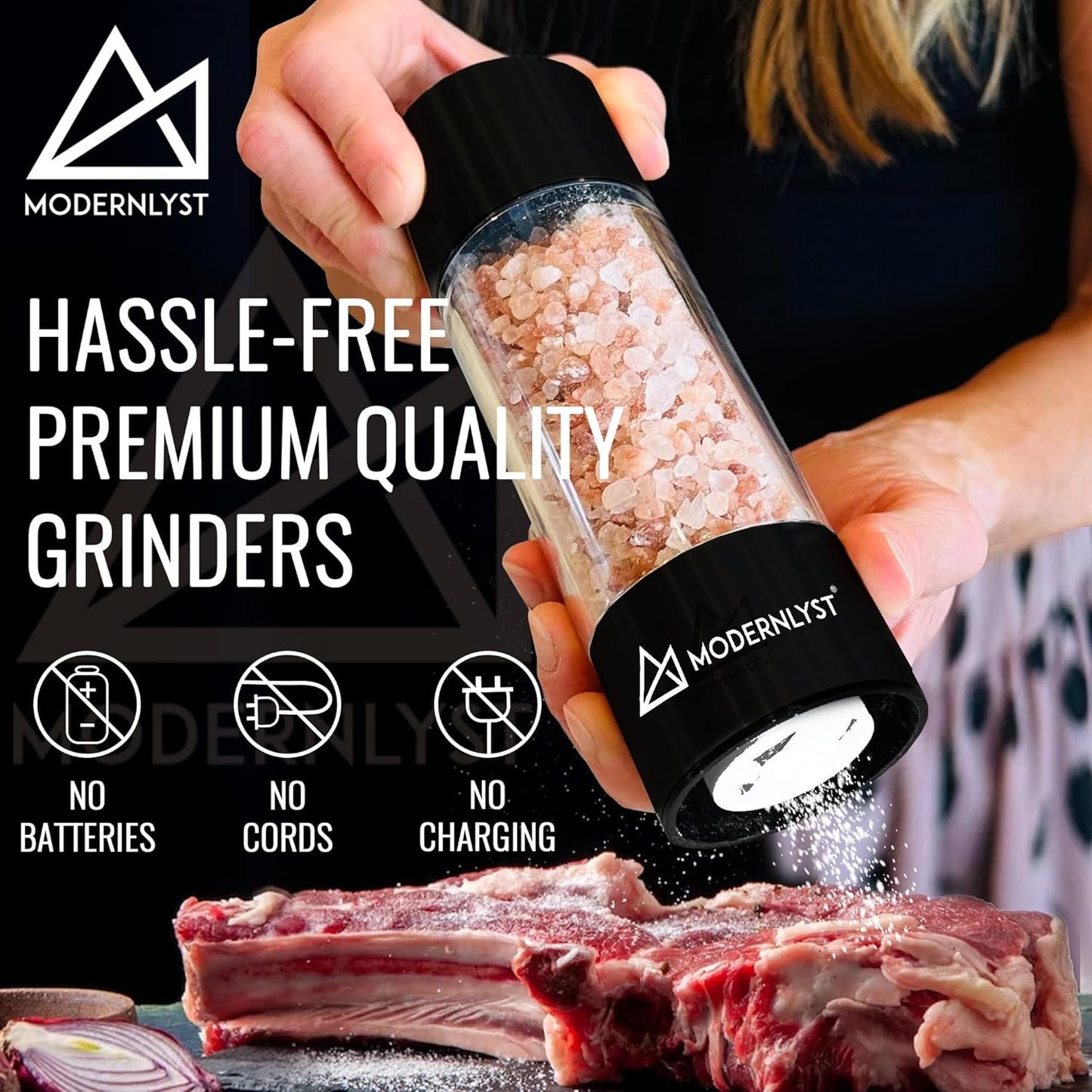 Manual Salt and Pepper Grinder Set of 2 | Large Round Salt and Pepper Shakers Set | 7.5 inch Stainless Steel Salt Grinder Refillable | Pepper Grinder Manual | Black & White