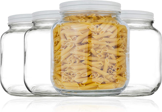 kitchentoolz Half Gallon Mason Jar Wide Mouth with Airtight Metal Lid - Safe for Fermenting Kombucha Kefir - Curing Pickling, Storing and Canning - BPA-Free Dishwasher Safe (White Lid, 4)