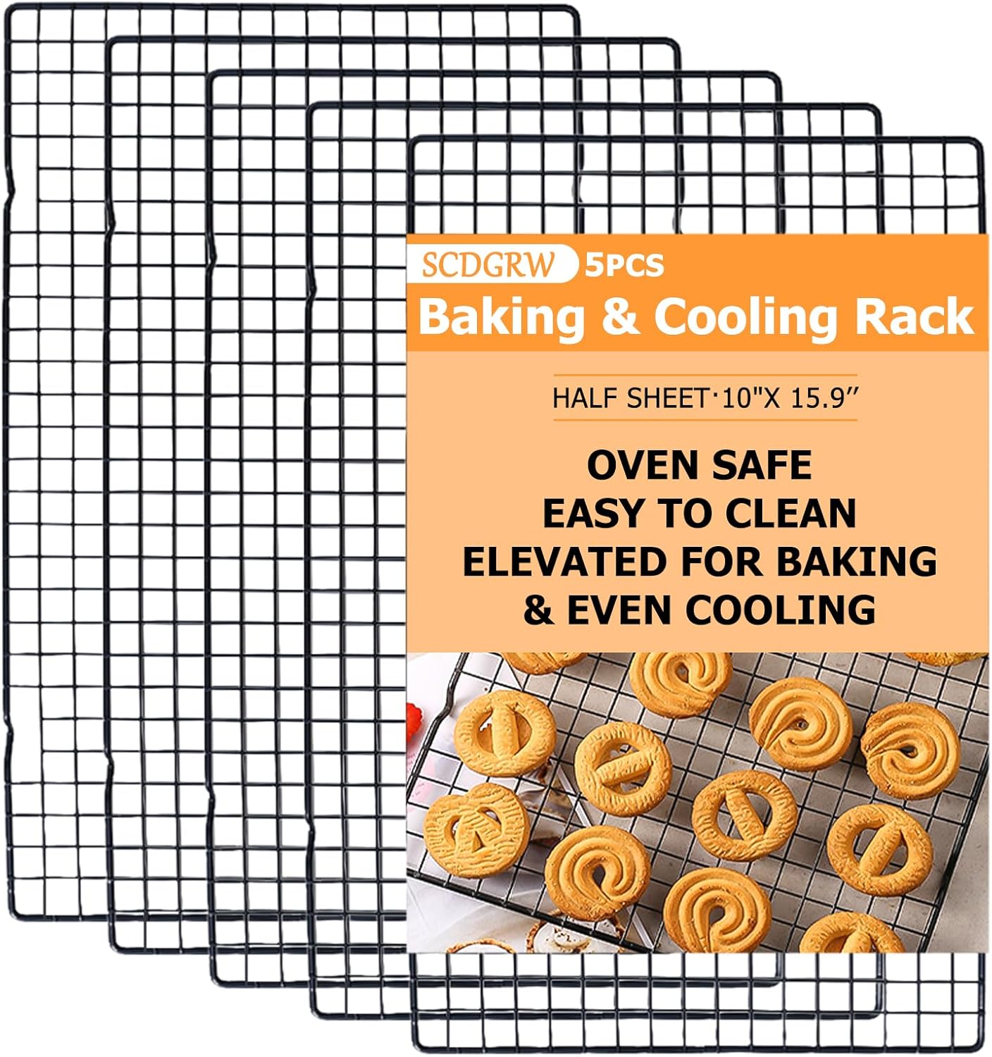 5PCS Cooling Racks for Cooking and Baking - 10" x 16" Wire Rack Baking Rack, Oven Cooking Rack, Heavy Duty Baking Rack for Grilling. Roasting, Cooking, Drying