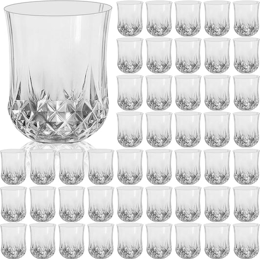 48 PCS Transparent Stemless Wine Glasses，Plastic Reusable Cups 9OZ Vintage Drinking Glasses Tumblers for Whisky, Beer, Juice, Beverages, Cocktai