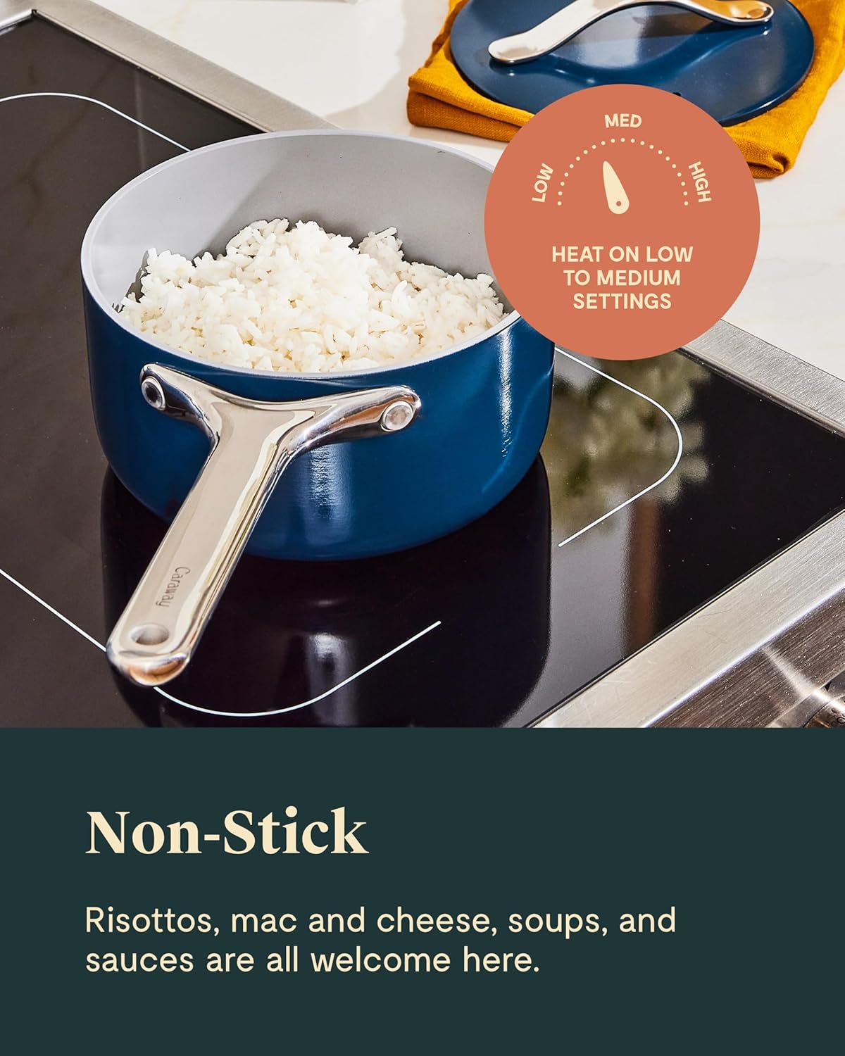 Caraway Nonstick Ceramic Sauce Pan with Lid (3 qt) - Non Toxic, PTFE & PFOA Free - Oven Safe & Compatible with All Stovetops (Gas, Electric & Induction) - Marigold