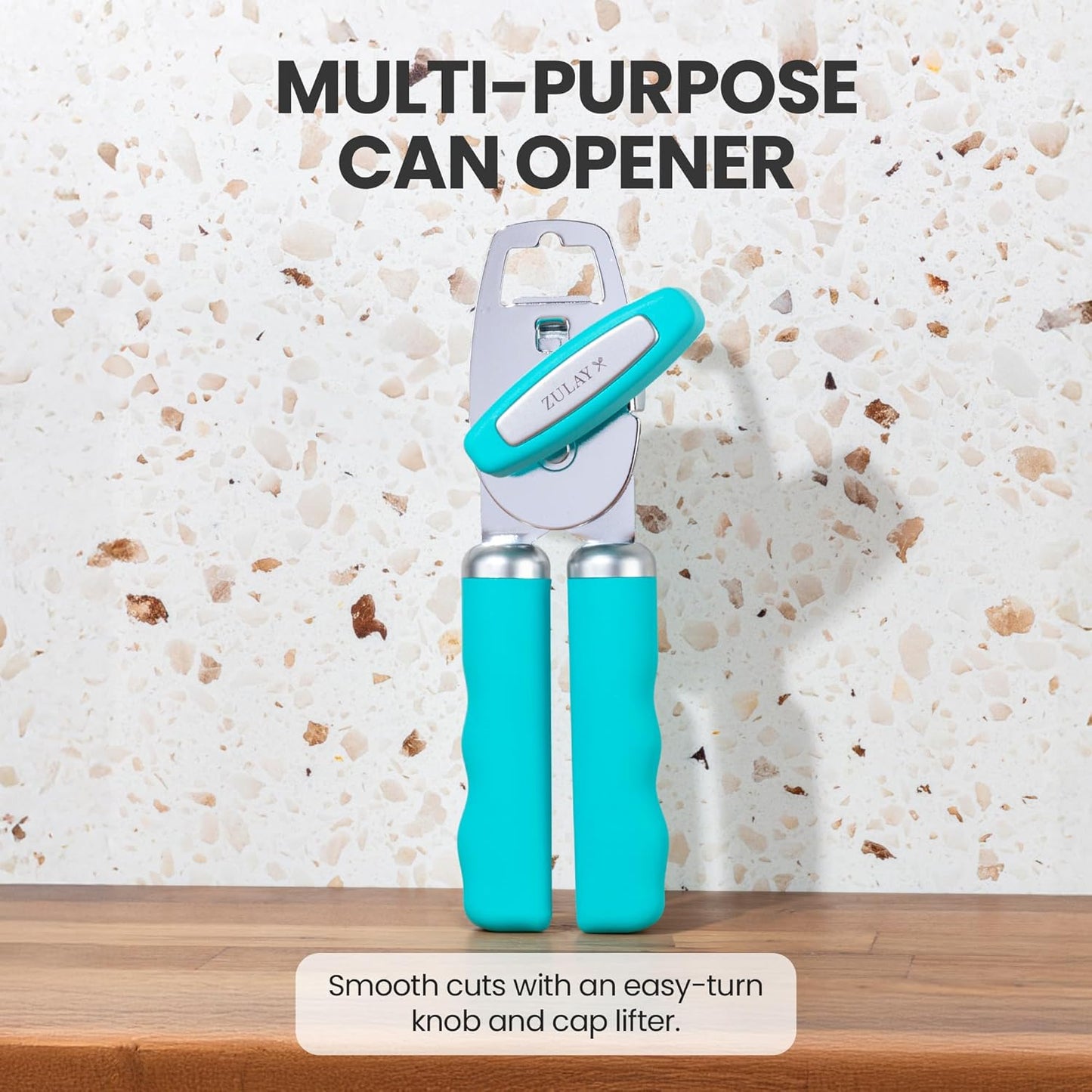 Zulay Kitchen Heavy Duty Stainless Steel Can Opener Manual with Bottle Opener - Rust Proof Manual Can Opener With Turn Knob & Soft Grip Handles