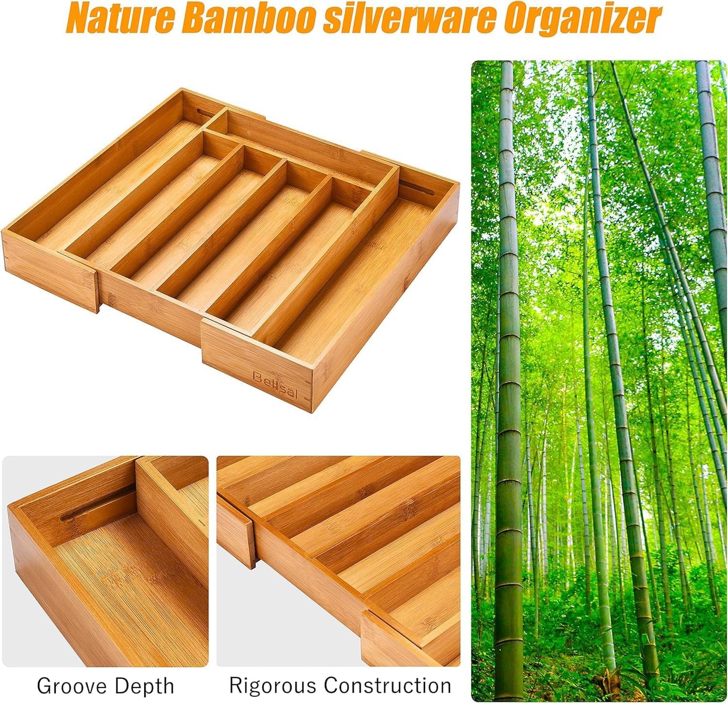 Kitchen Silverware Drawer Organizer and Storage Flatware Cutlery Utensil Holder Spice Rack Containers Bathroom Counter Cabinet Office Desk Makeup Drawer Tray Kitchen and Dining Tools Decor Accessories