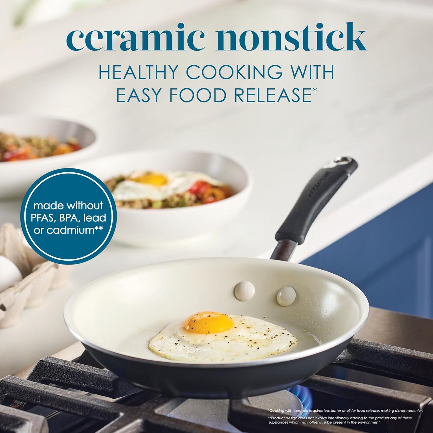 Rachael Ray Cucina Ceramic Nonstick Frying Pan/Skillet, 8.5 Inch Non Stick Open Fry Pan, Dishwasher Safe - Peppercorn