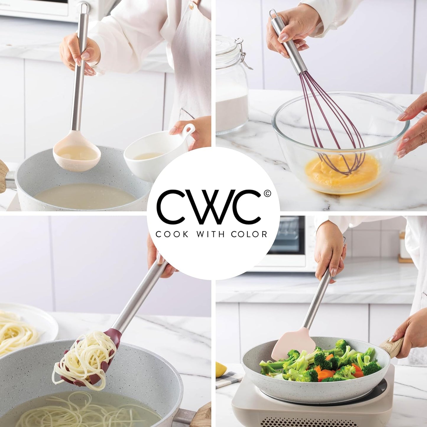 COOK WITH COLOR Silicone Cooking Utensils, Kitchen Utensil Set, Easy to Clean Silicone Kitchen Utensils, Cooking Utensils for Nonstick Cookware, Kitchen Gadgets Set, 10 Pieces, Rose