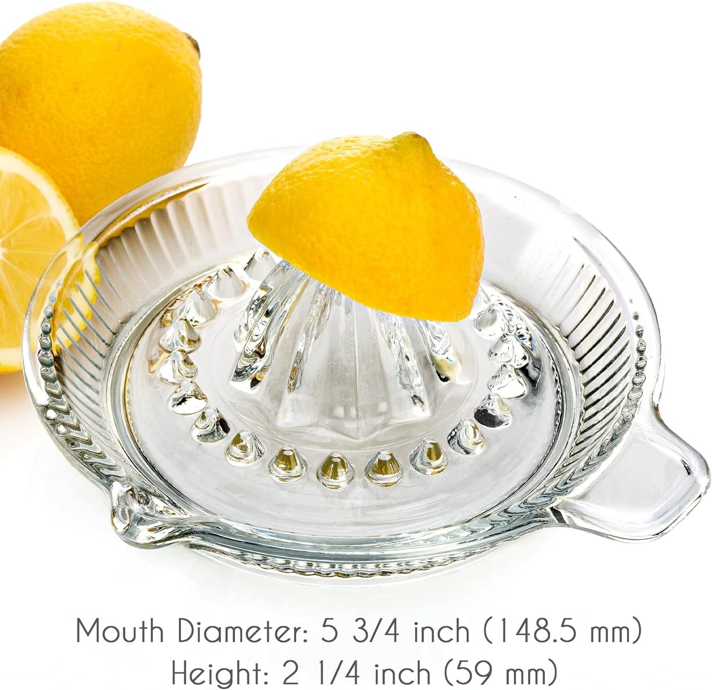 Crystalia Lemon Squeezer, Small Citrus Juicer, Extractor Manual Hand with Handle and Pour Spout, Lead-Free Heavyweight Crystal Clear Glass