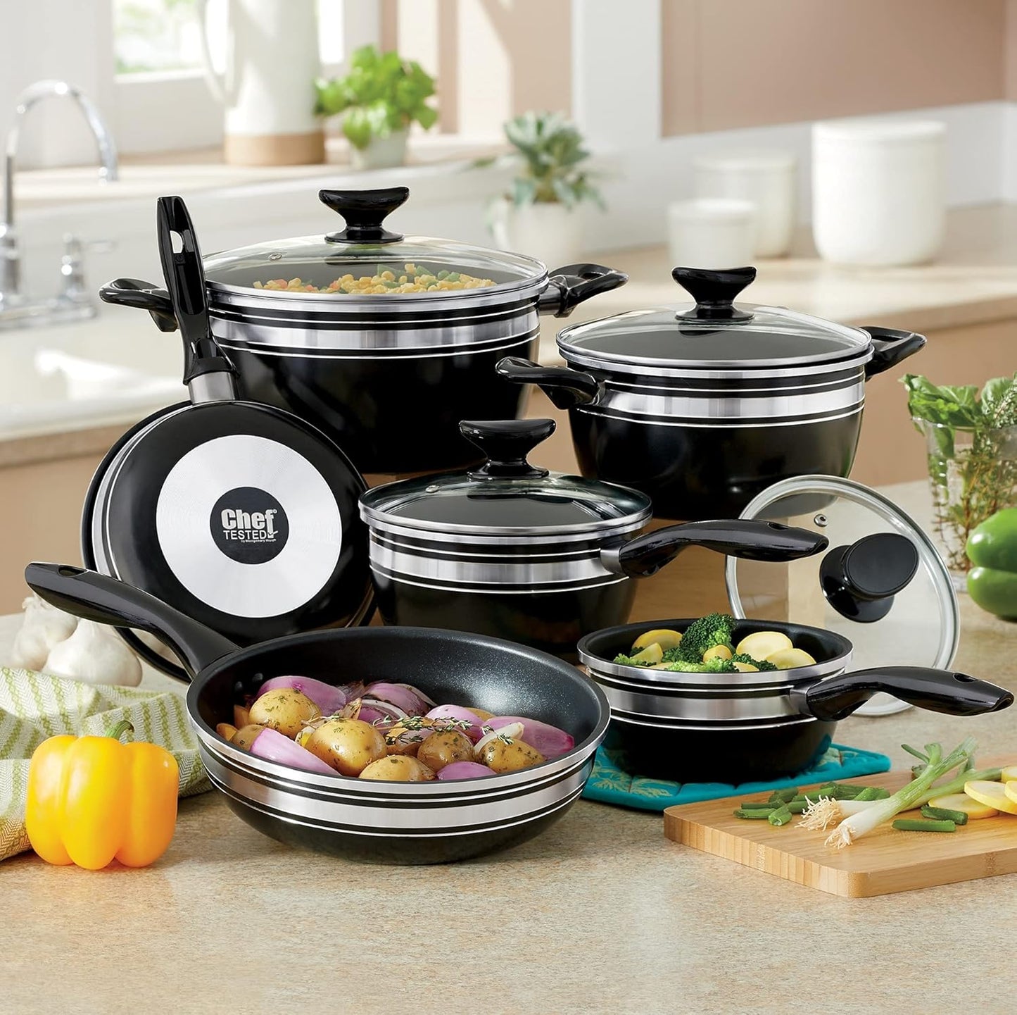 Montgomery Ward 10-Piece Chef Tested Banded Cookware Set, Black