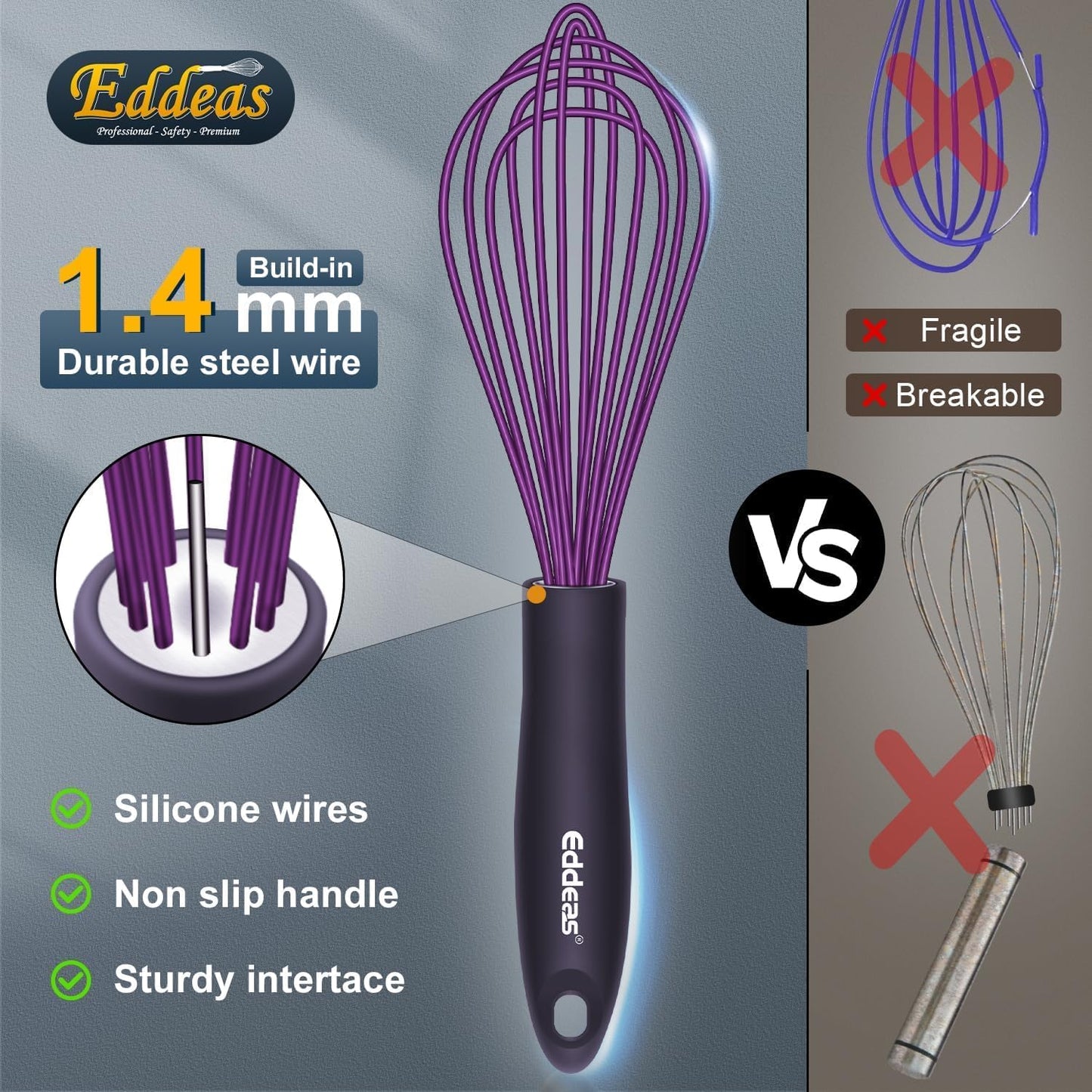 Whisk Eddeas Silicone Whisk Set of 6.Silicone whisks for cooking non Scratch.BPA Free and Dishwasher Whisk.7+9+11inch Colorful Wisk Great for cooking and Baking.（6pcs ）