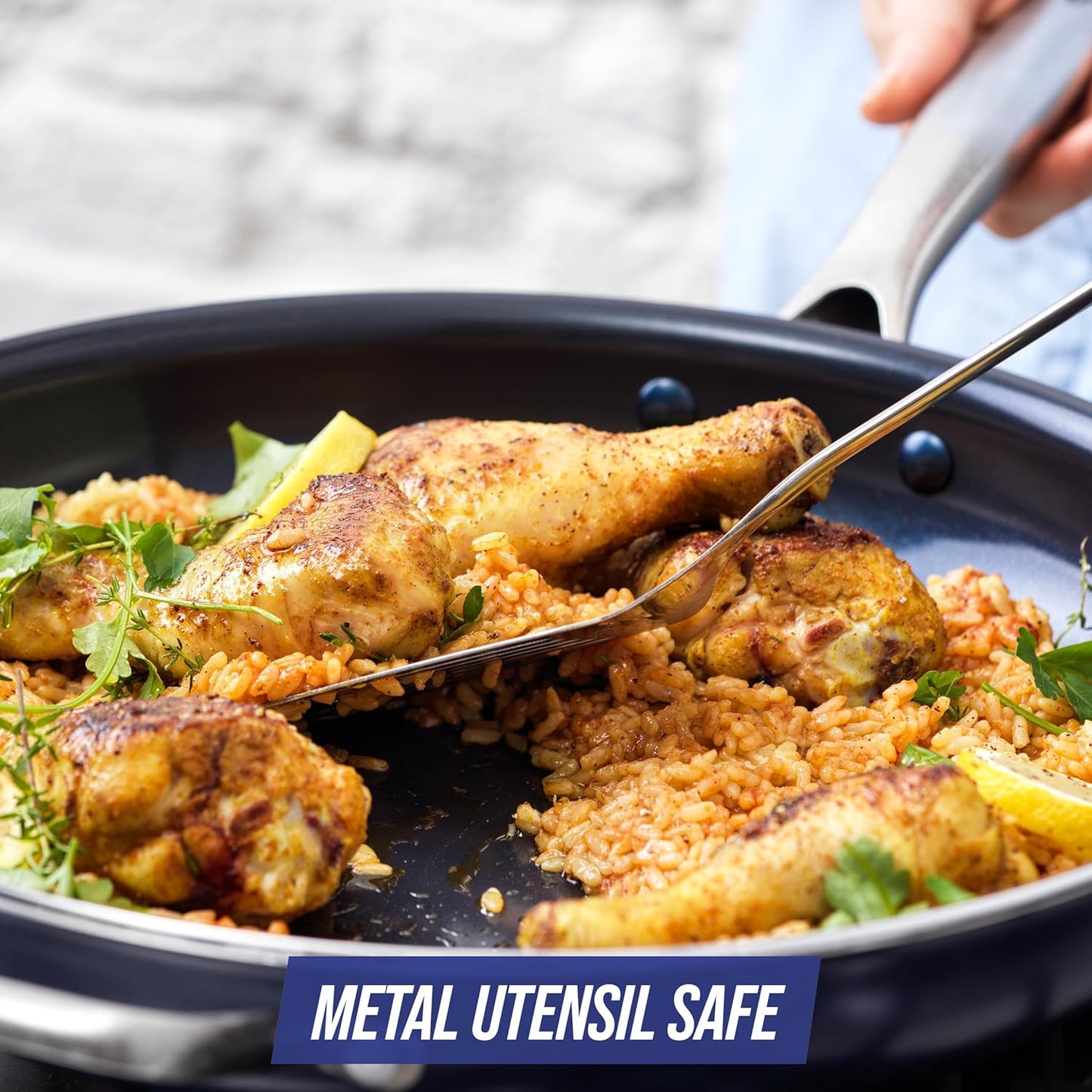 Blue Diamond 14" Nonstick Frying Pan Skillet, Diamond Infused PFAS & PTFE-Free Ceramic Pot, Dishwasher & Oven Safe, Stay Cool Handle, Durable Non Toxic Metal Utensil Safe, Family Jumbo Pan, Blue