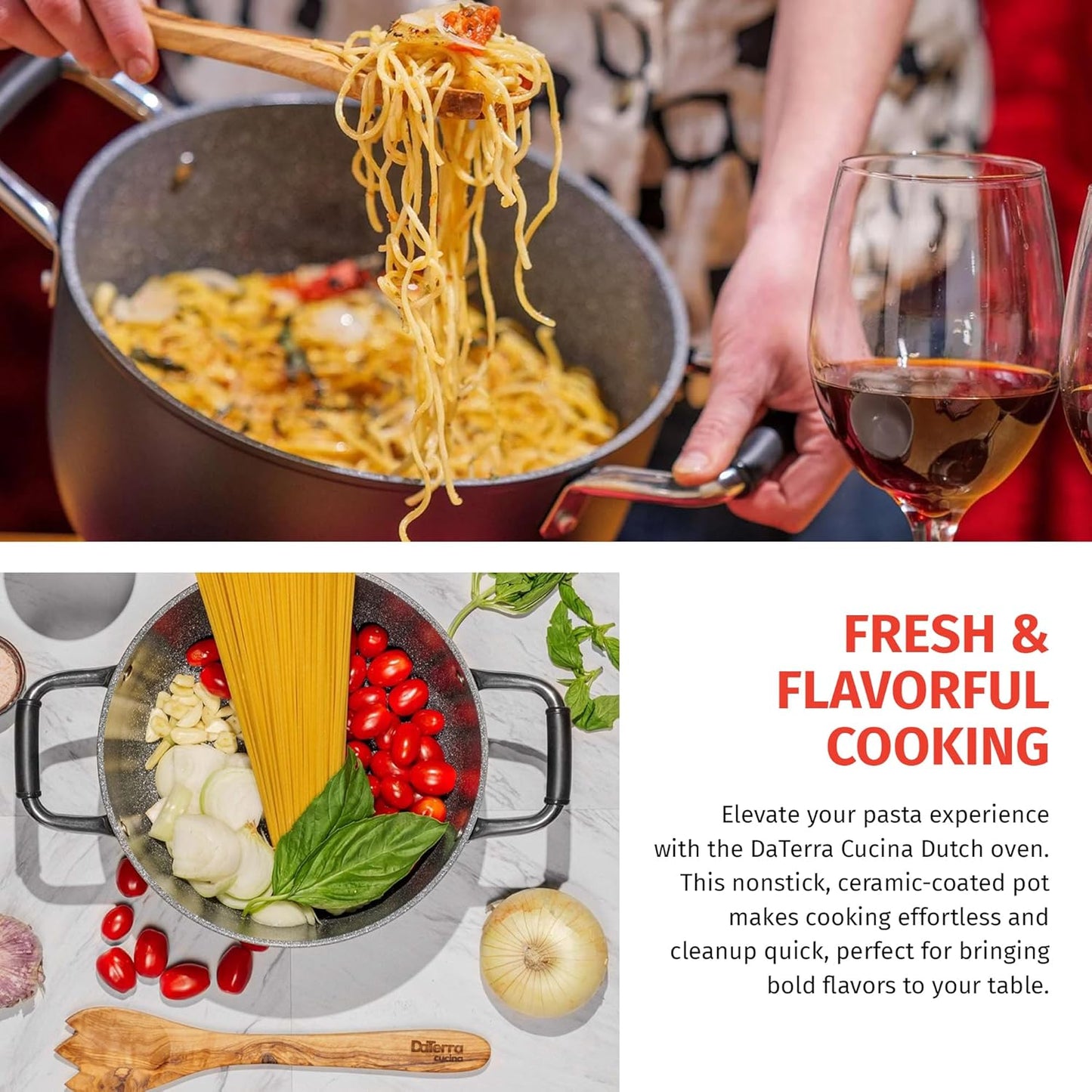 DaTerra Cucina - 5 Qt Nonstick Ceramic Dutch Oven Pot with Lid – Lightweight Nonstick Pot with Dual Handles, Perfect for Soup, Pasta, Sautéing, Searing, Induction & Stovetop Safe - Black