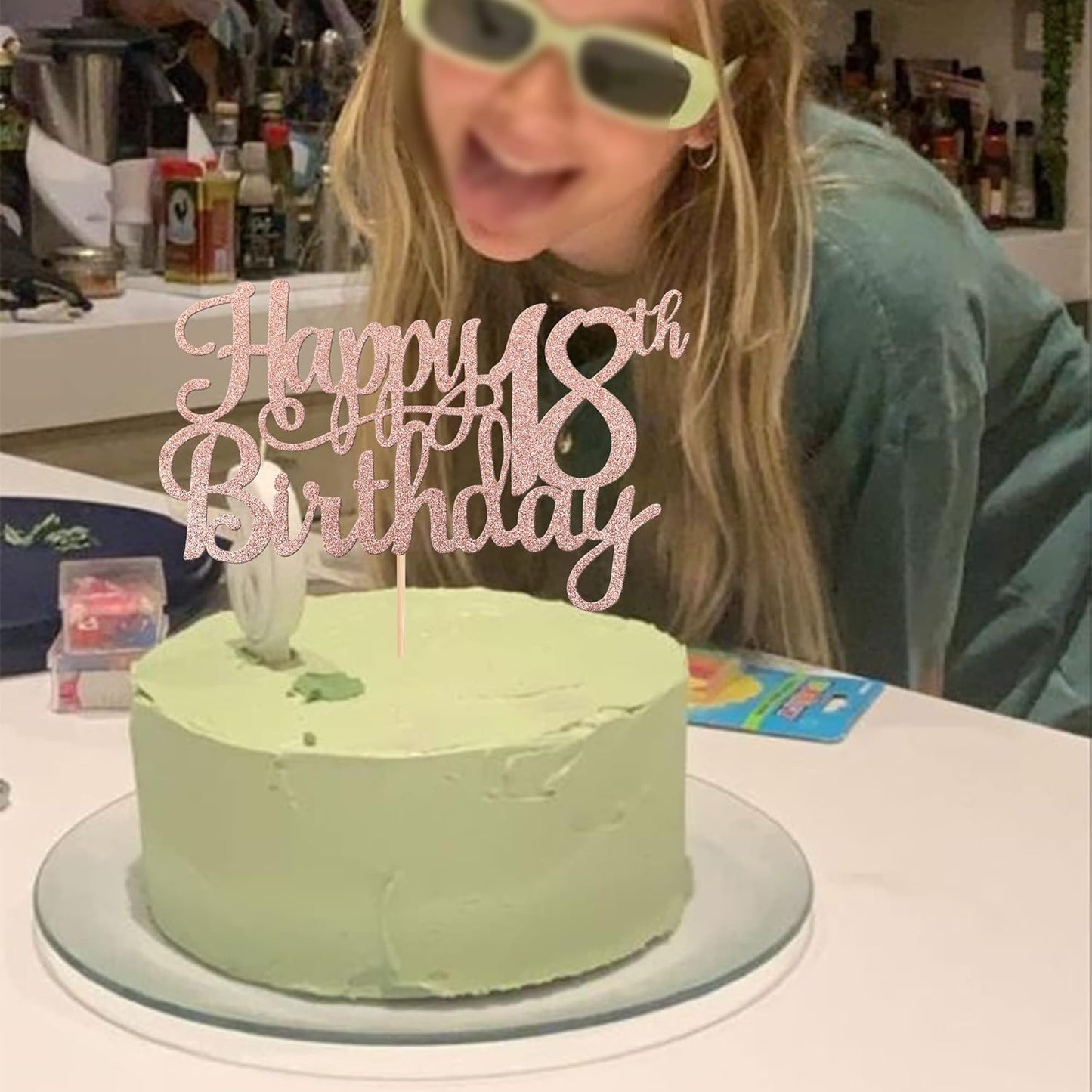 1 PCS Happy 18th Birthday Cake Topper Glitter Cheers to 18 Years Birthday Cake Pick 18 Fabulous Cake Decoration for Happy 18th Birthday Theme Party Decorations Supplies Rose Gold