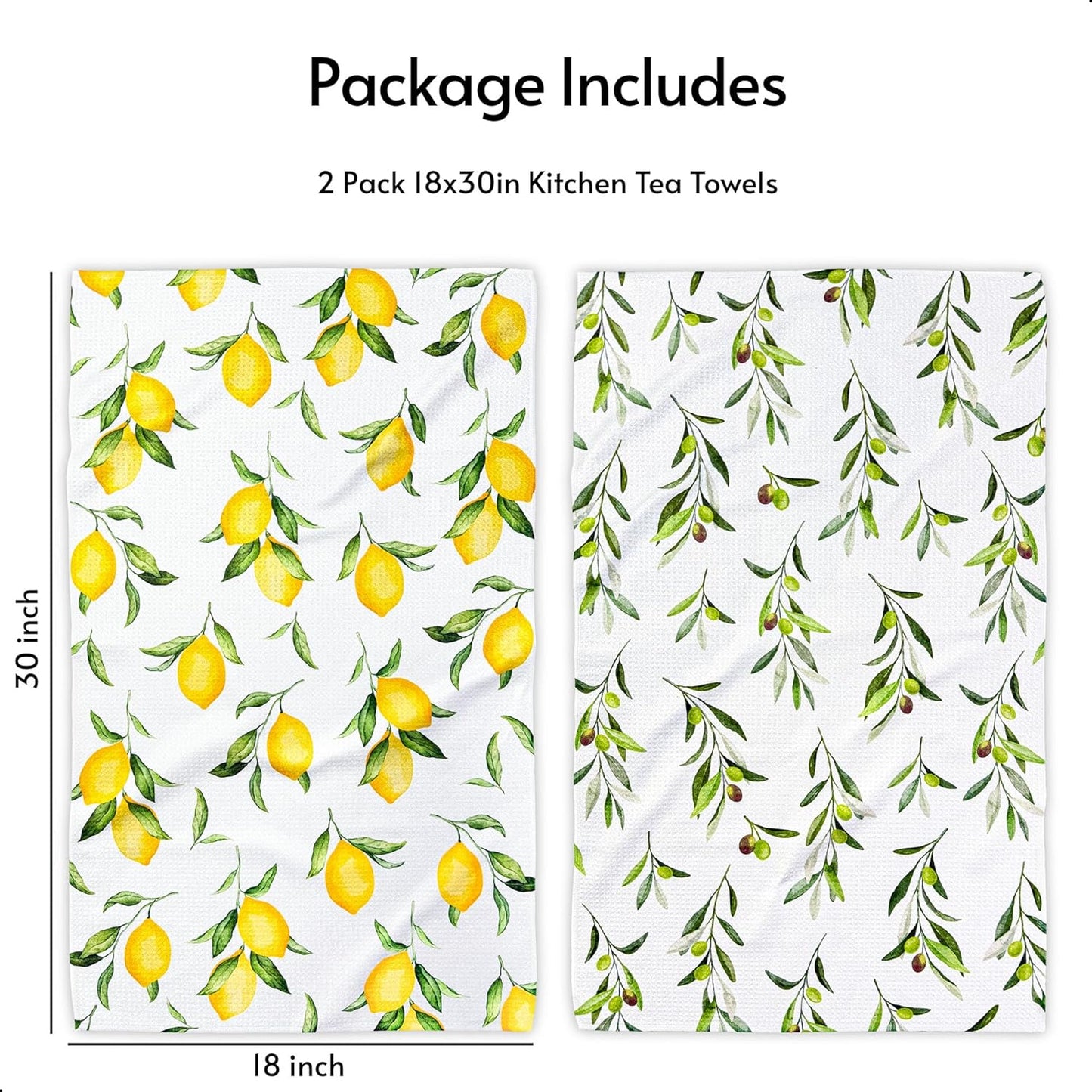 Kitchen Towels, Premium Dish Towels for Kitchen Drying, 18" x 30" Microfiber Kitchen Towel Set, Quick Dry Tea Towels, Watercolor Lemon Series, 2-Pack