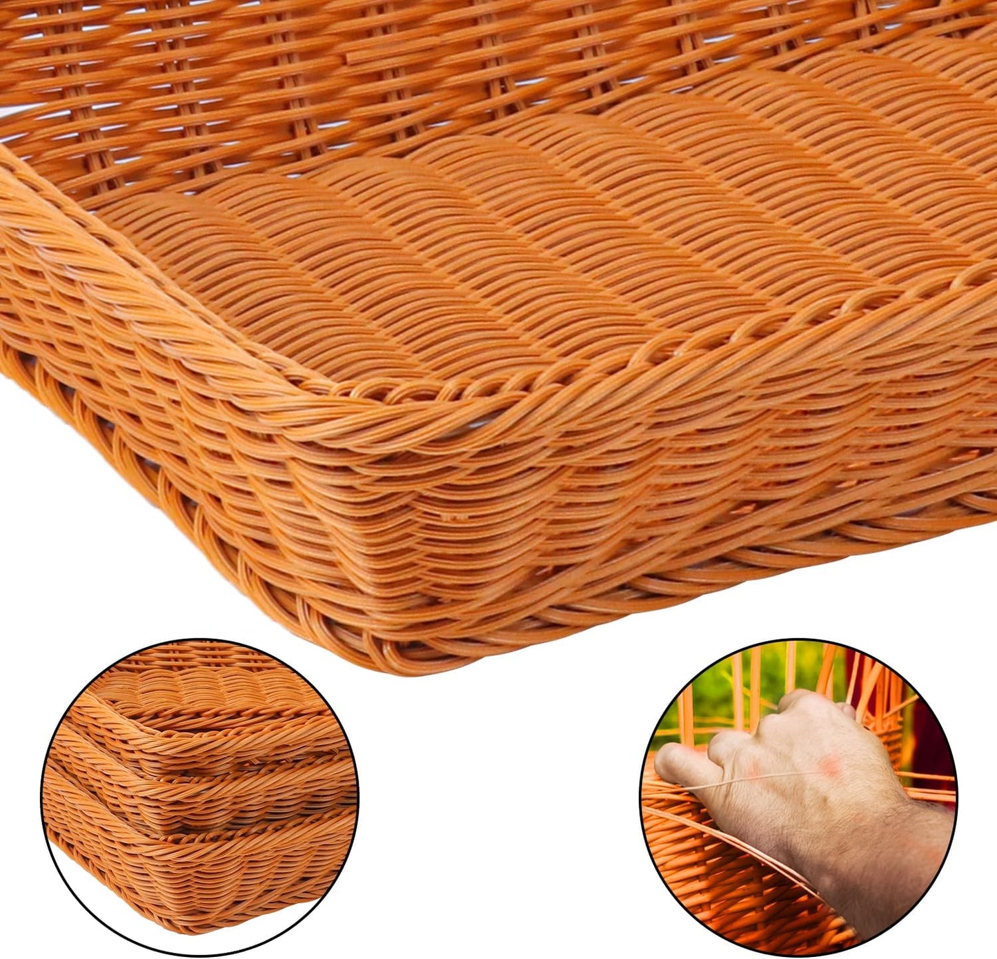6 Pack 16 Inch Brown Wicker Bread Basket, Handmade Woven Organizer, Rectangular Fruit Baskets, Snack Basket Food Serving Baskets for Dining Table, Candies, Crackers, Fruit, Vegetables