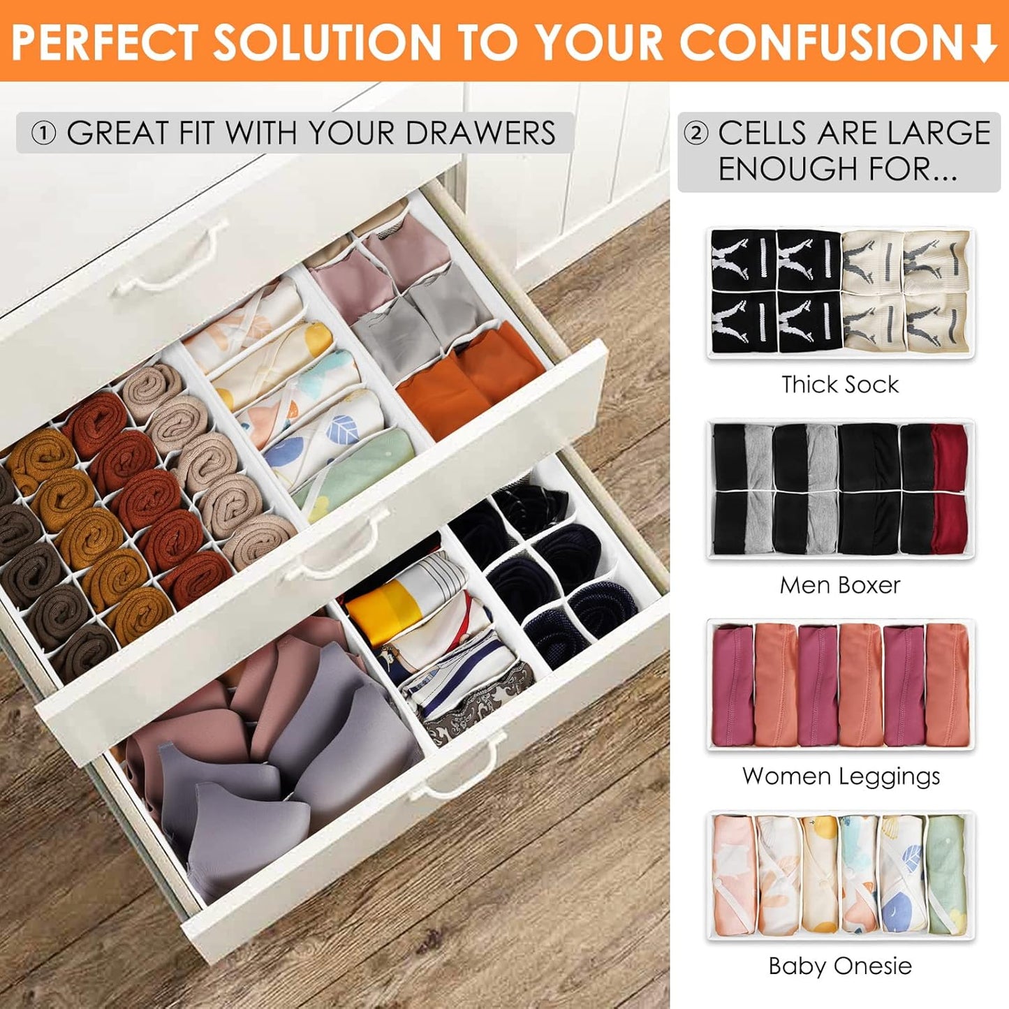 12 Pack Drawer Organizers for Clothing, 116 Large Compartments Fabric Dresser Closet Organizers and Storage Bins for Baby Clothing, Women Men Underwear Socks, Bra, Ties, College Dorm Room Essentials