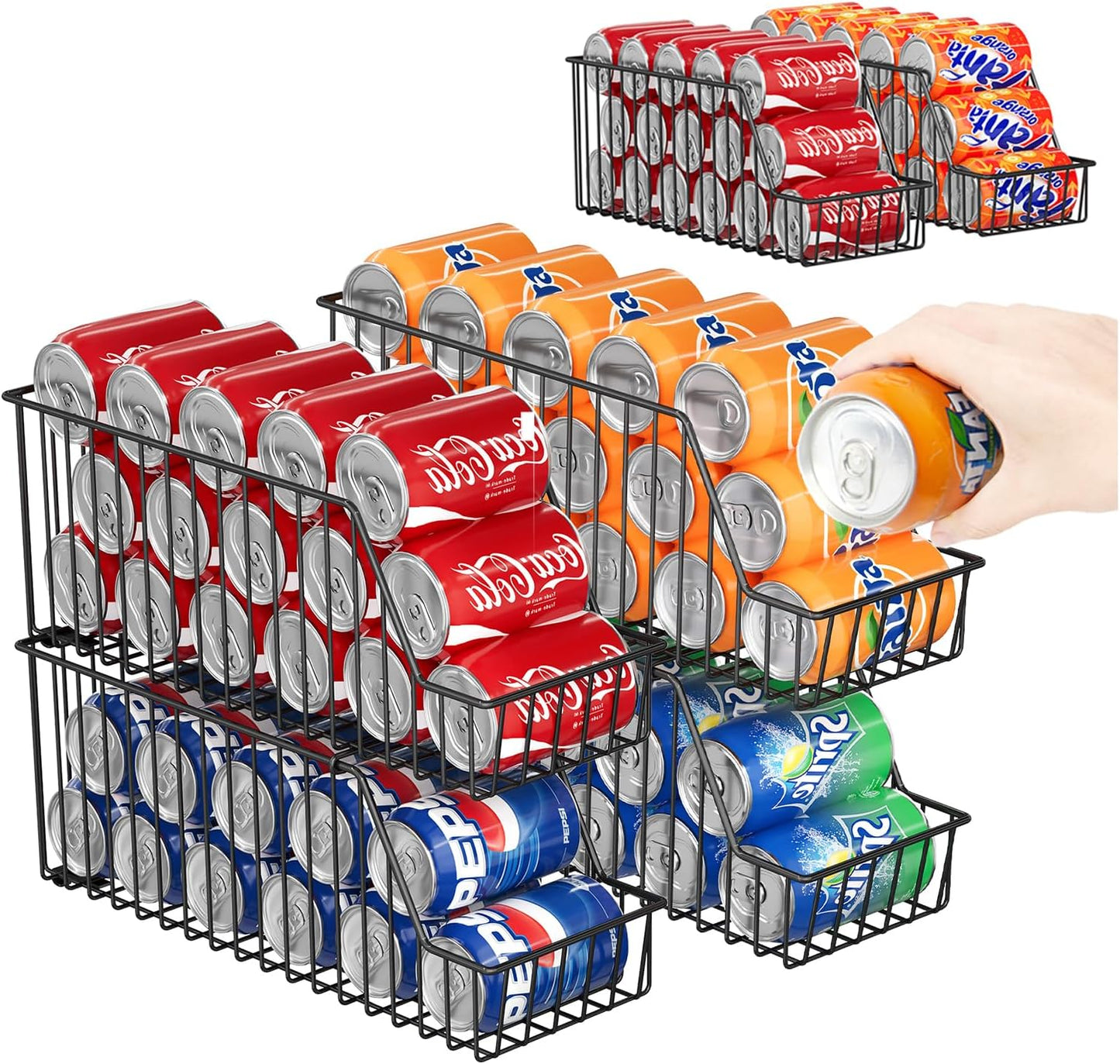 4-Tier Stackable Can Rack Organizer for Kitchen Pantry,Max Can Storage Holder,Durable Can Dispenser & Canned Goods Organizer for Fridge,Hold More 44 Cans, for Various Ounces of Canned Food Soda Drinks