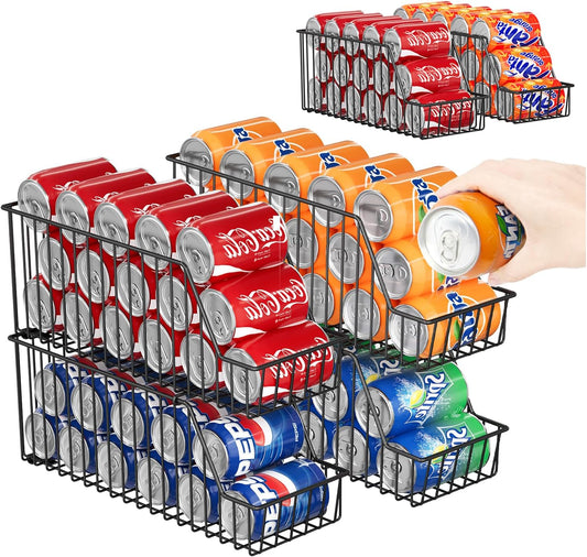 4-Tier Stackable Can Rack Organizer for Kitchen Pantry,Max Can Storage Holder,Durable Can Dispenser & Canned Goods Organizer for Fridge,Hold More 44 Cans, for Various Ounces of Canned Food Soda Drinks