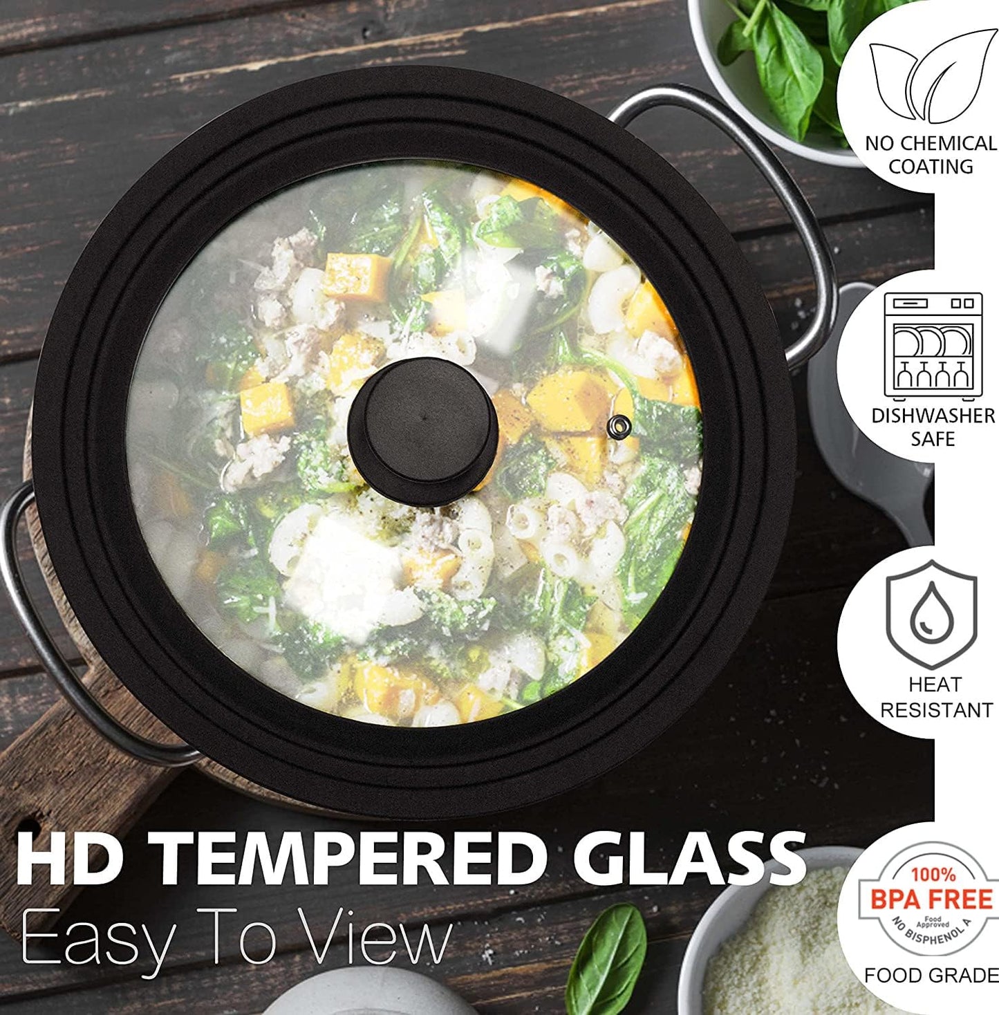 Anaeat Silicone Universal Lid for Pots, Pans and Skillets - Tempered Glass Covered with Heat Resistant Silicone Rim Fits All 6" to 11" Diameter Cookware -Easy to Use Replacement Frying Pan Cover