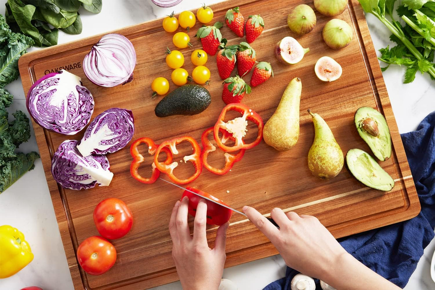 OAKSWARE Cutting Boards, 24 x 18 Inch Extra Extra Large Acacia Wooden Cutting Board for Kitchen, Edge Grain Wood Chopping Board with Juice Groove and Handles, Pre-Oiled Carving Tray for Meat & Cheese