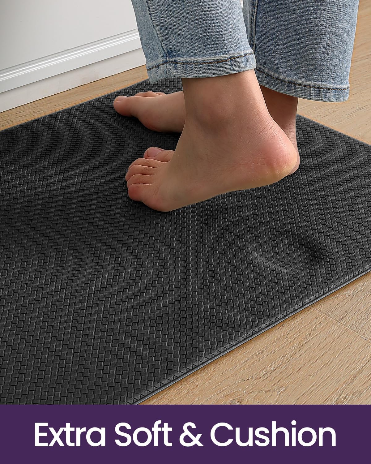 DEXI Kitchen Floor Mats Cushioned Anti Fatigue, 17x95, Long Standing Runner Rug Waterproof, Comfort Memory Foam Padded for Front Sink Laundry, Black