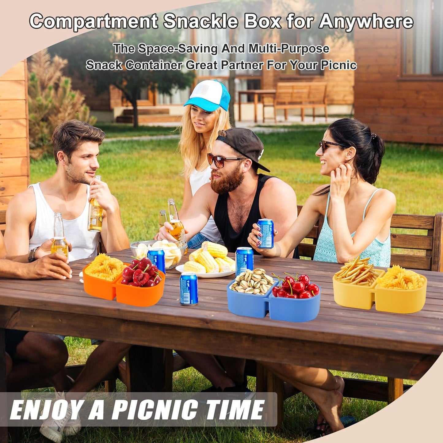 2/3/4Pack 8 oz Reusable Silicone Snack Containers with Lids, Mini Containers 2 Compartments Snackle Box for Kids & Adults, Portable Silicone Food Storage Box for Picnic, School, Office (8oz-2C-3Pcs)