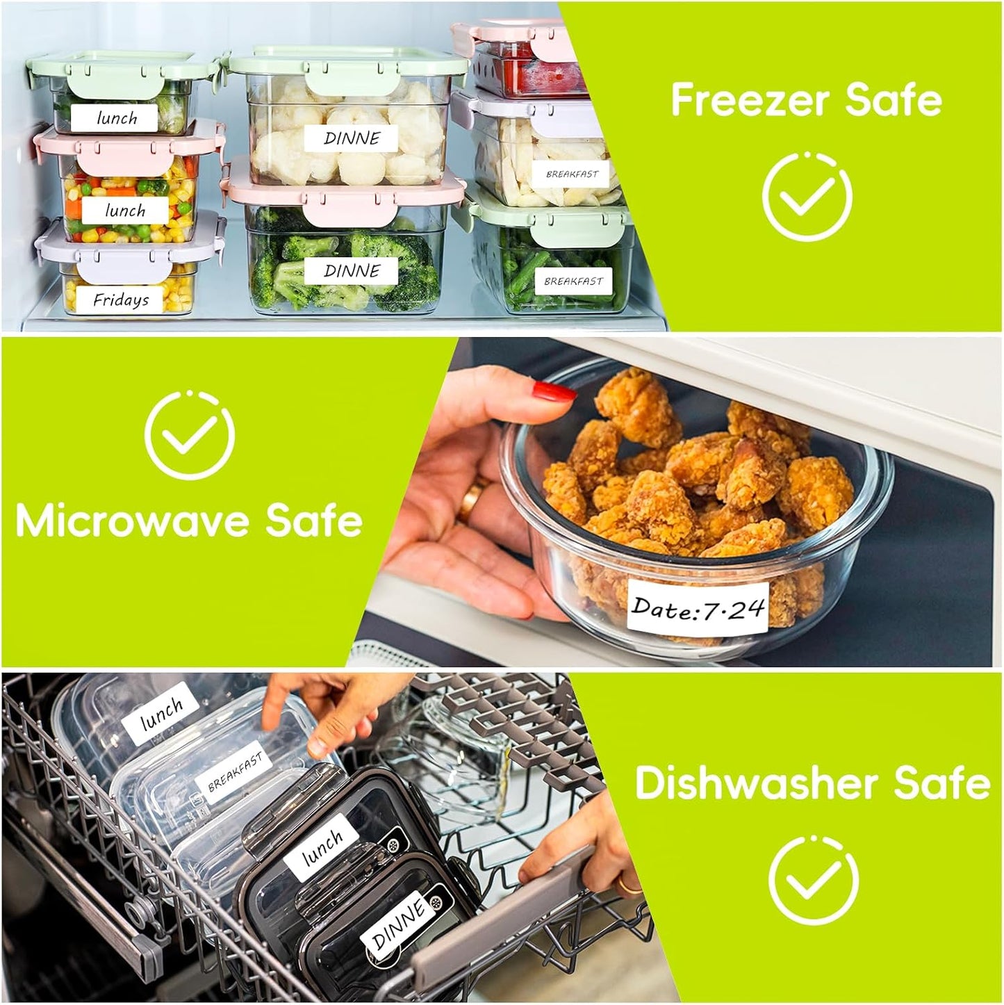 600 Blank Removable Freezer Labels with Perforation Line for Easy Distribution and Use. Waterproof and Oil-Resistant, Suitable for Food Containers, Jars, and Kitchen Organization.(1 "x 3")