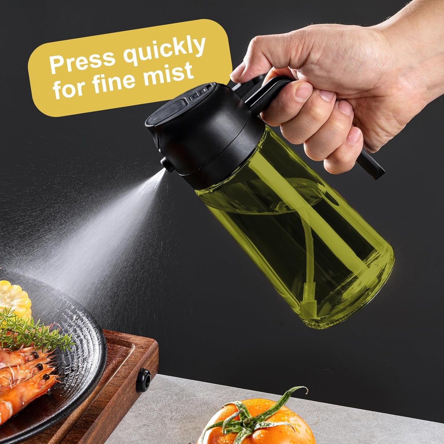 CXINYI - 16oz/470ml Olive Oil Dispenser for Kitchen with Stickers - 2 in 1 Olive Oil Sprayer for Cooking, Air Fryer, and Salad, 2 Black (Light-Proof Kitchen Gadget)